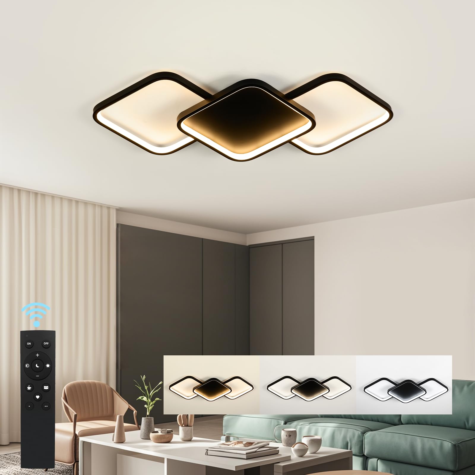Sky angle Ceiling Light with Remote Control, Dimmable Led Ceiling Light Flat 38 W 4560 LM Square LED Lamp for Living Room, Bedroom, Bathroom, Kitchen