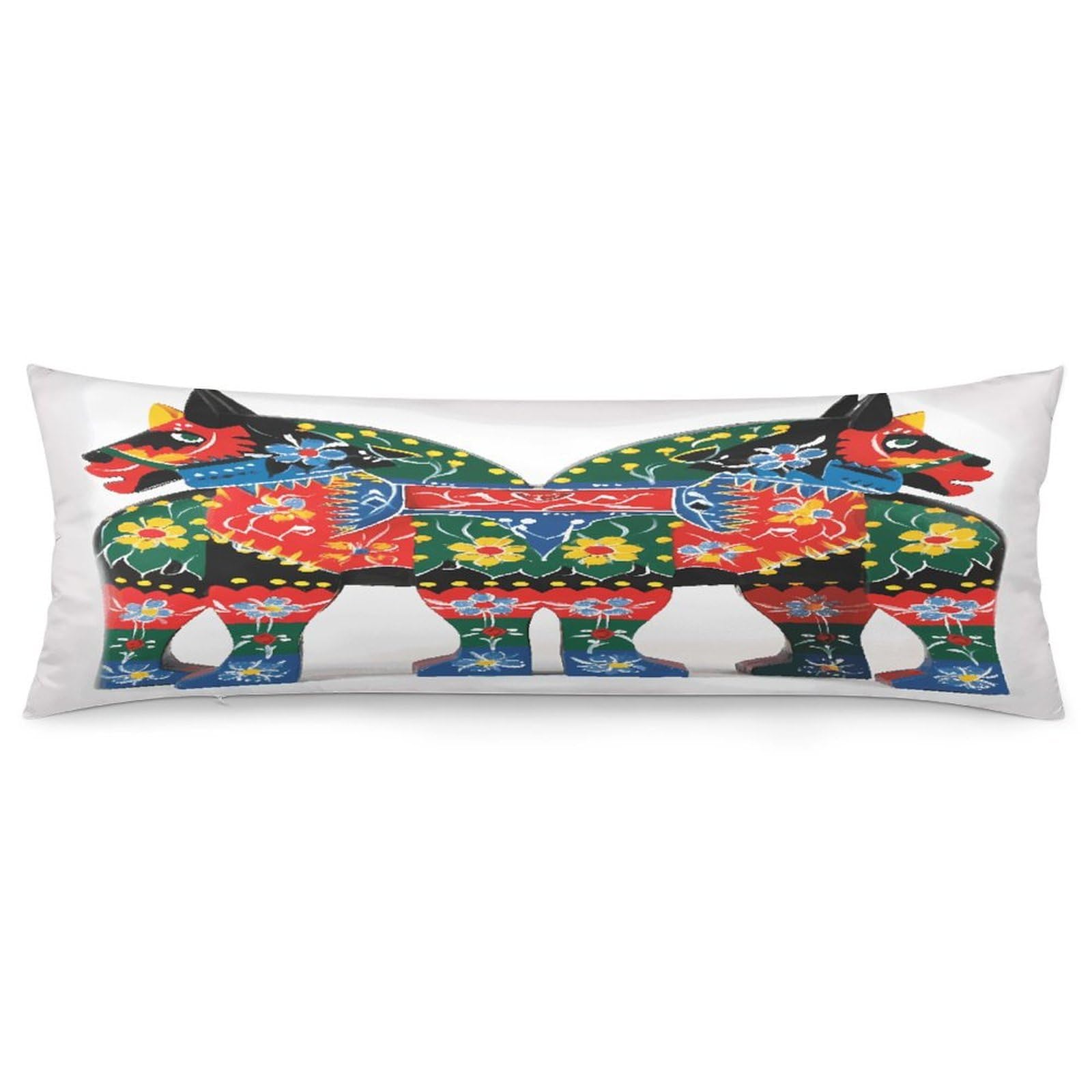 Runner Swedish Dala Horse Folk Pillowcase Basics Body Pillow Pillowcase with Zipper Retro Pillows Protector Long Pillow Case Cover for Hot Sleepers and Night Sweats