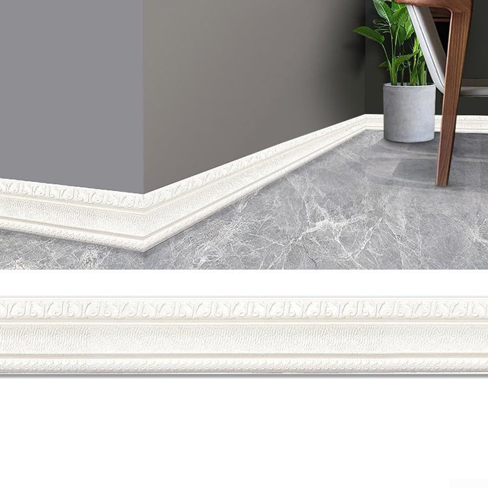 Self Adhesive Wall Trim Line, 2. Adhesive Foam Molding Trim Skirting Border Sticker Wallstick for Wall Ceiling Cabinet Decor