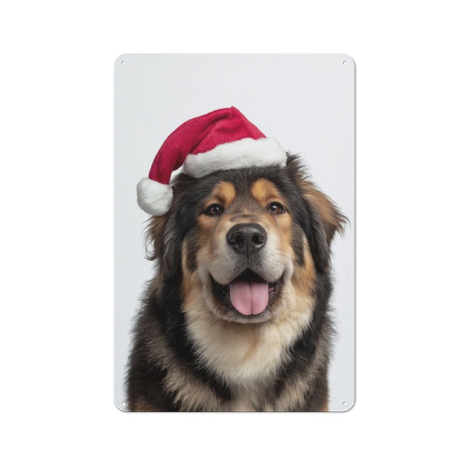 Junmoney Tibetan Mastiff Dog With Santa Hat Portrait Retro-Style Metal Plaque 30X20cm For Garage Or Workshop, For Garage, Workshop And Man Cave Decoration