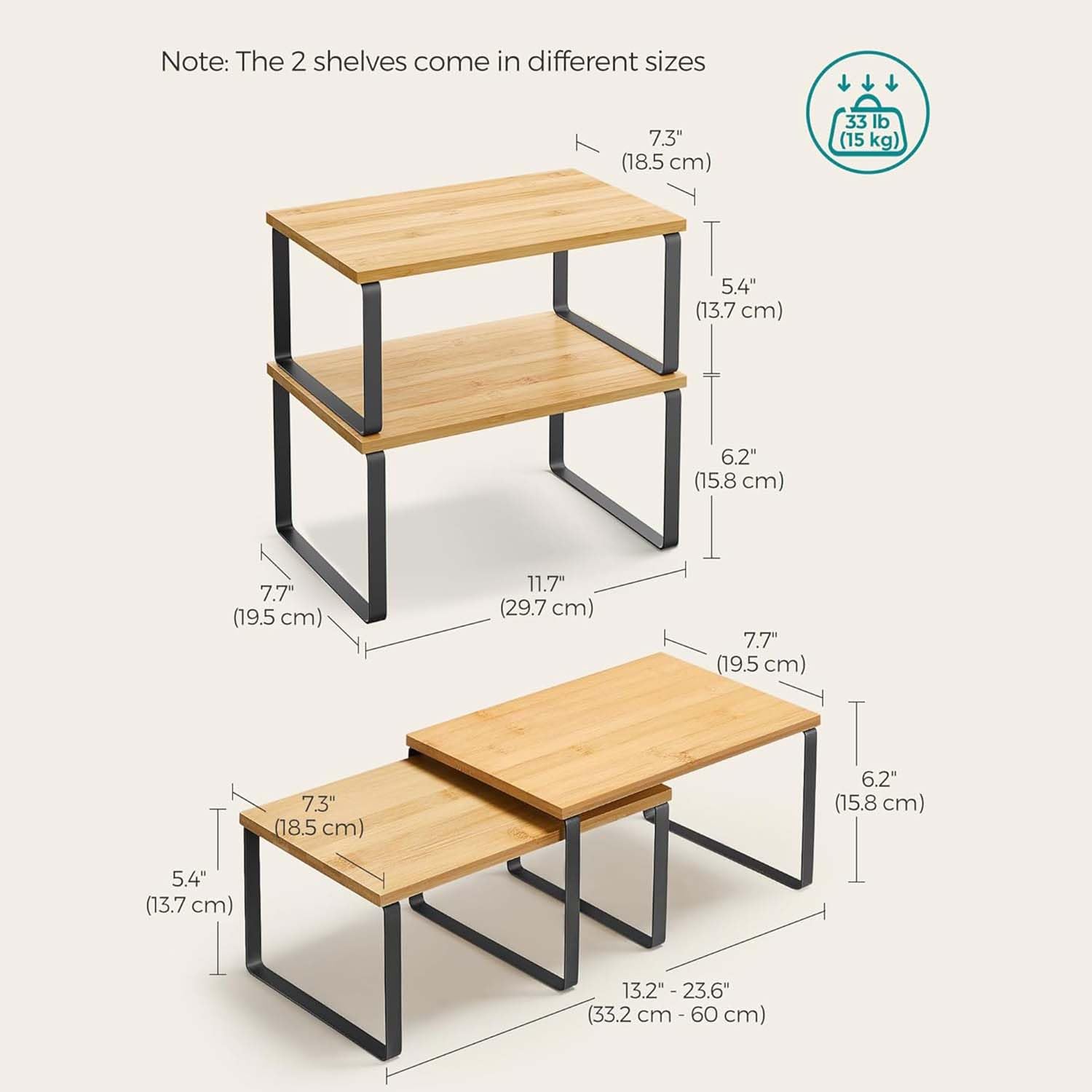 Allkartz - 2 Set Wooden Rack for Kitchen Storage – Expandable Kitchen Shelf Organizer, Counter Top Organizer Rack, Stackable Kitchen Wooden Rack Shelf, Metal & Wood Cabinet Organizer - Image 3 thumbnail