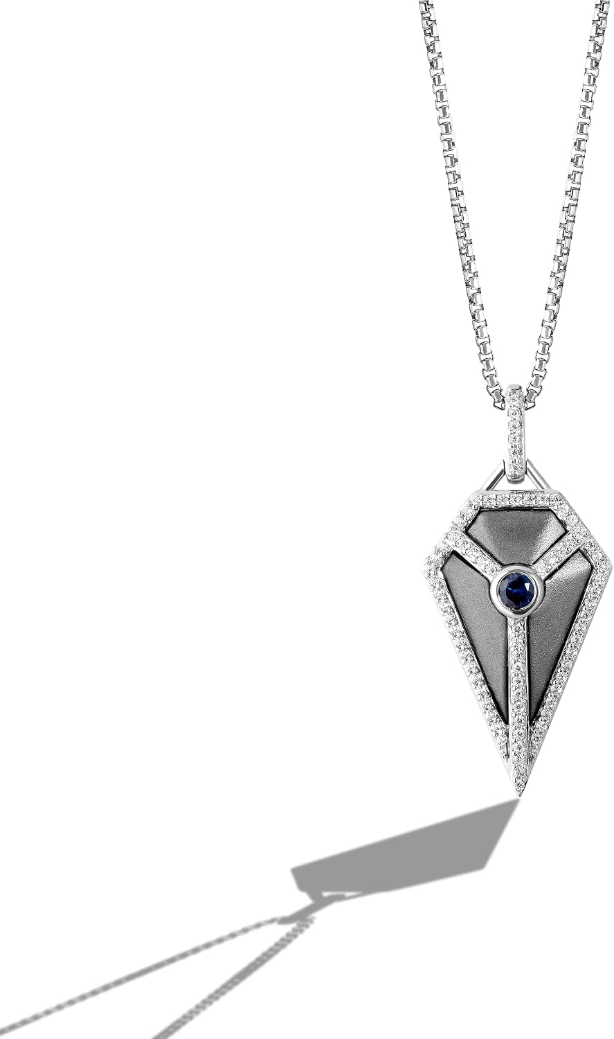 Jewelili Star Wars™ Fine Jewelry The Star Destroyer Women's Pendant 1/6 Ct.Tw. White Diamonds Genuine Blue Sapphire Silver