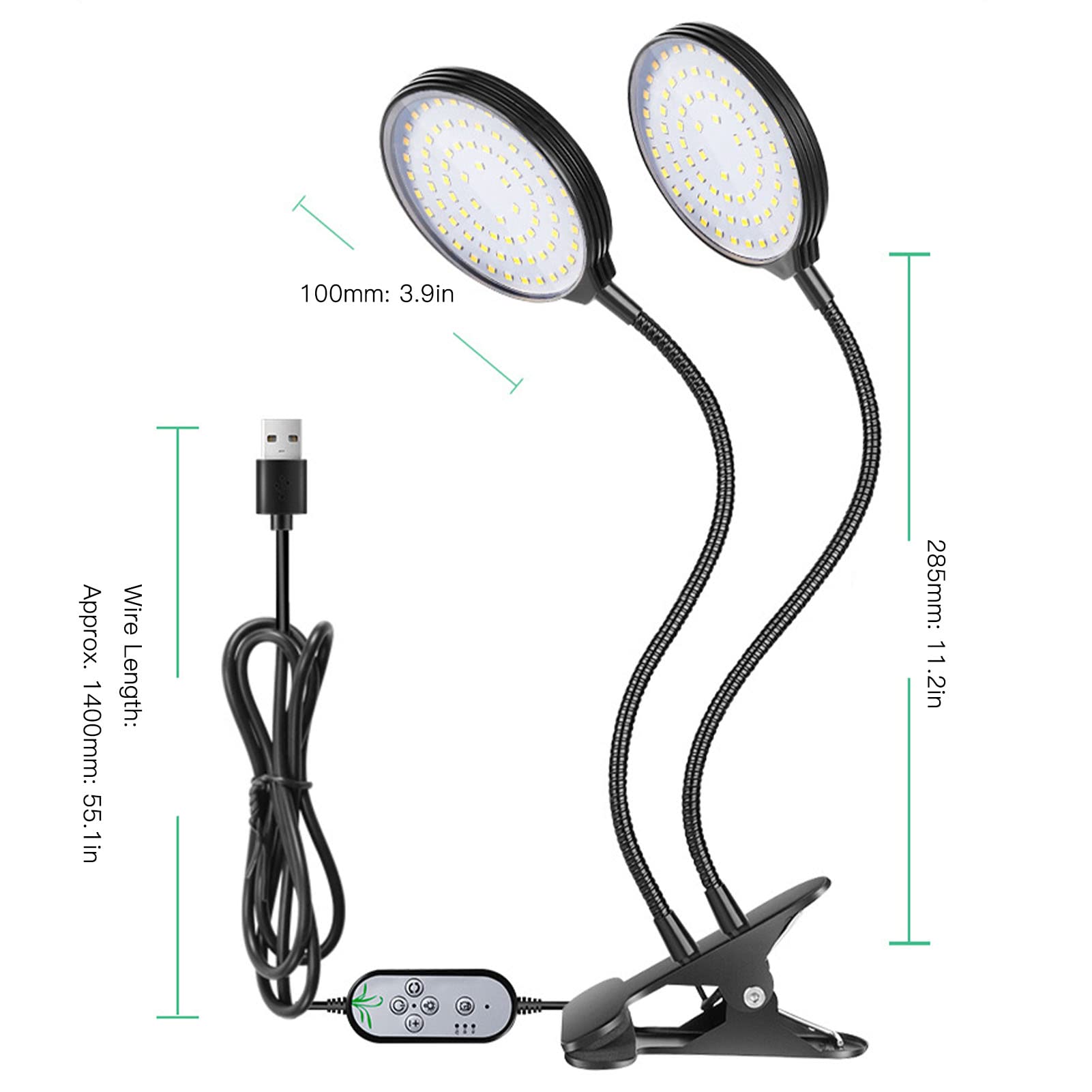 Luci a LED per piante da interno, luci a LED per coltivazione di piante con timer Auto On/Off 4/8/12H, doppia clip a collo di osso d'acqua per coltivare la luce con 5 livelli dimmerabili