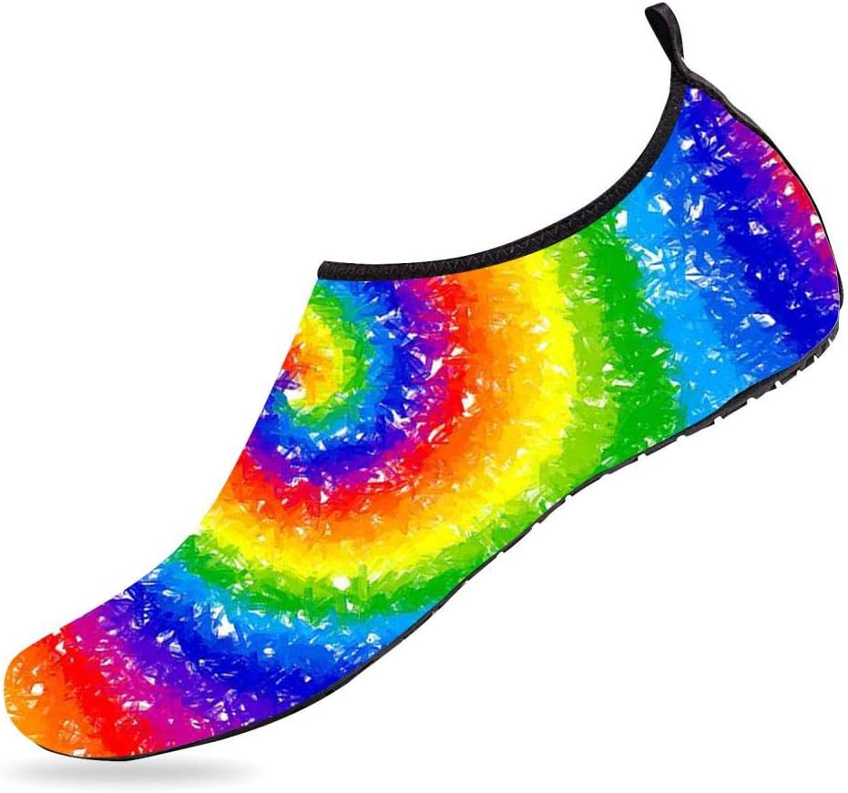 BEOT 3D Printed Water Sports Shoes Barefoot Quick-Dry Rainbow Spiral Aqua Yoga Socks for Men Women 14-15 M US Women / 11-12 M US Men