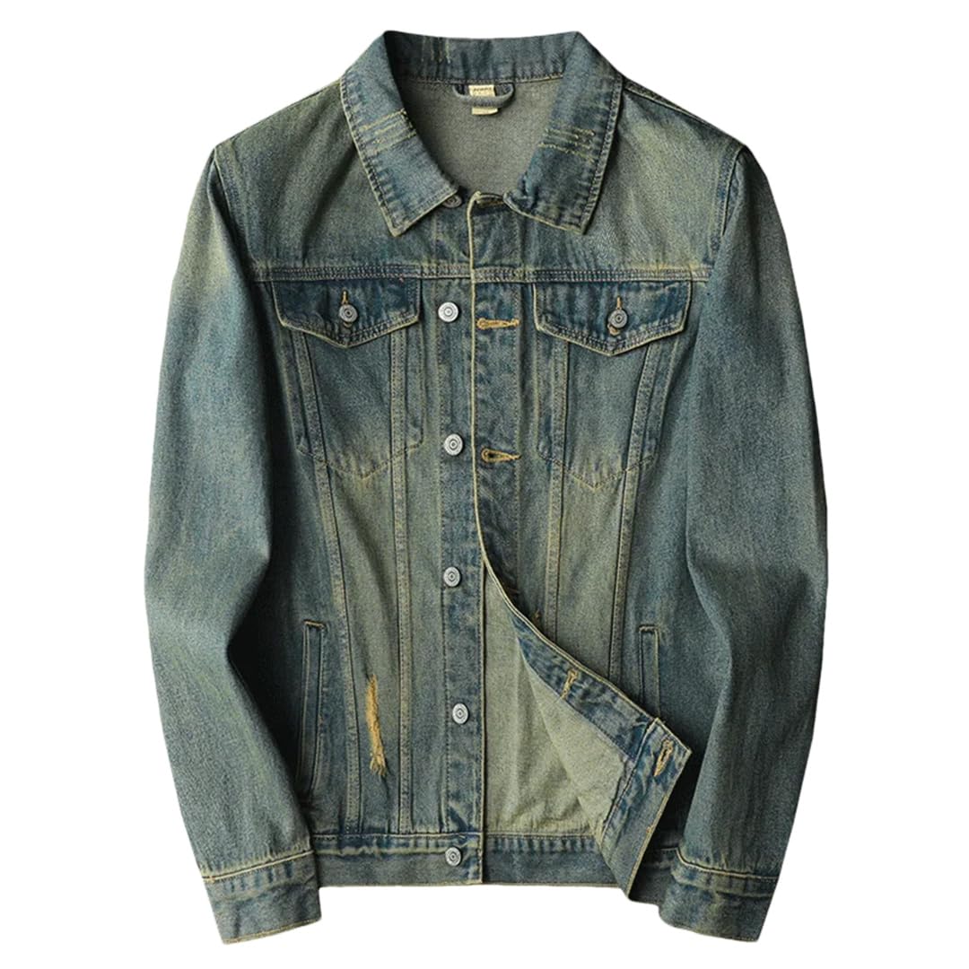 Męski sprany retro niebieski płaszcz dżinsowy motocykl streetwear kurtka dżinsowa