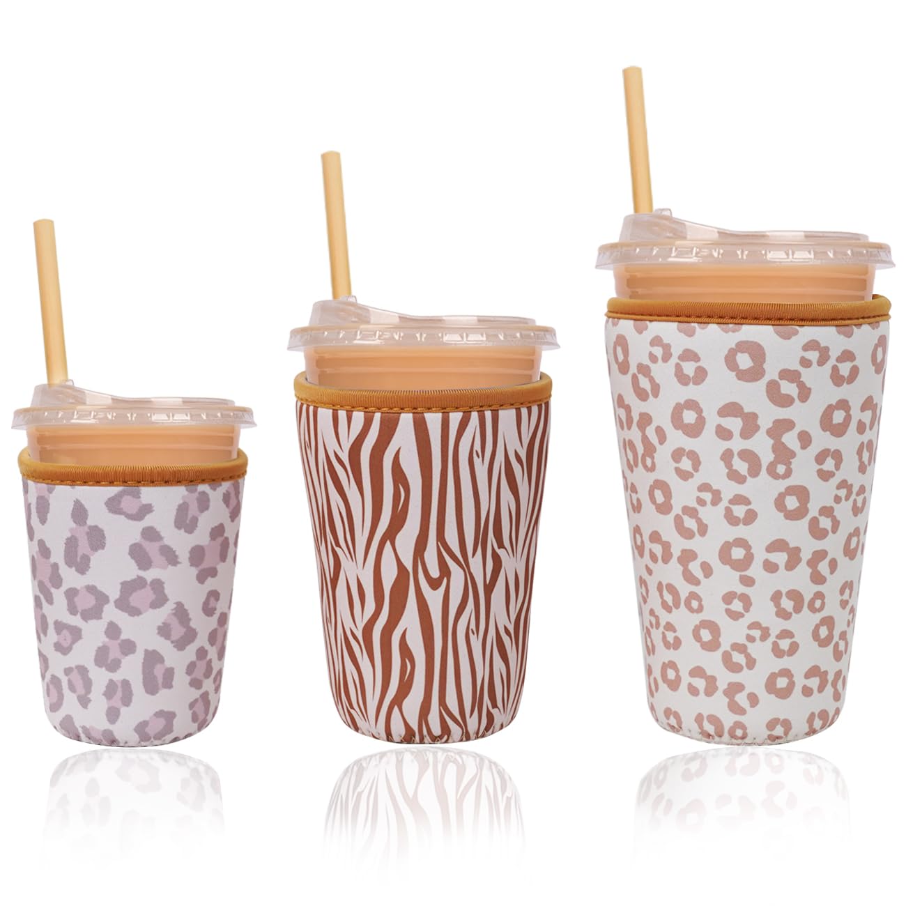 Reusable Insulated Neoprene Iced Coffee Cup Sleeve, Durable Drink Sleeve for Cold Beverages, Beverage Holder for Iced Coffee (Wild Prints)