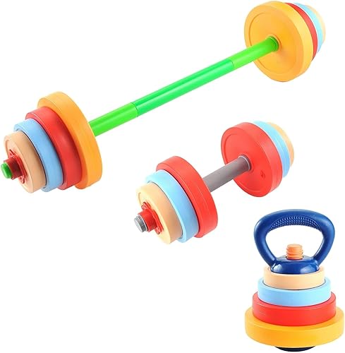 Miniatura 2 de Juego de fitness 5 en 1 para niños, juguetes de entrenamiento de peso ajustable 5 en 1, juego de pesas rusas con mancuernas para edades de 3 años,