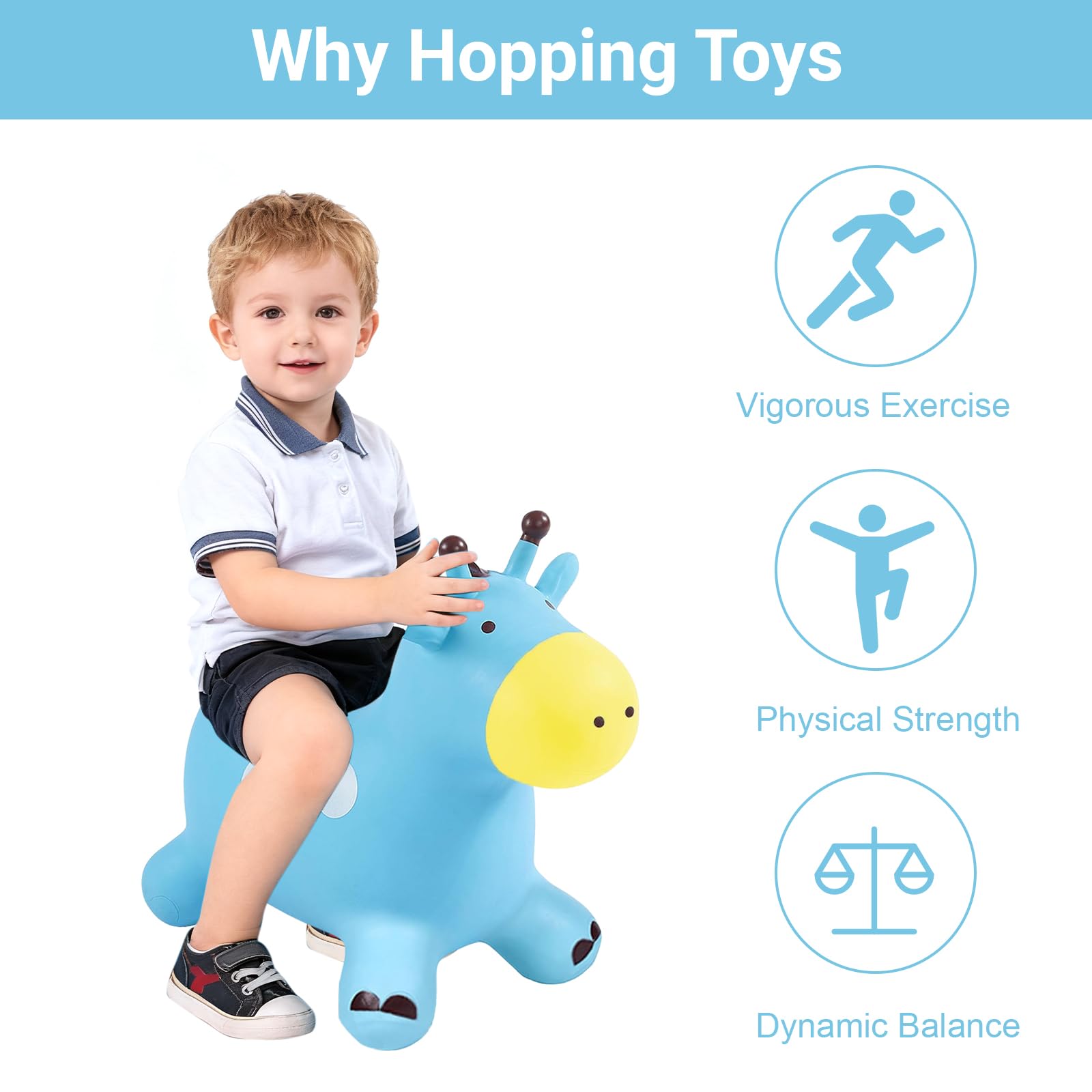 Animal Sauteur, Cheval Sauteur, Jouet Sauteur pour Enfants, Usage Intérieur/Extérieur, Cadeau pour Enfants, Cadeaux d'anniversaire, Cadeaux de Fête (Bleu)