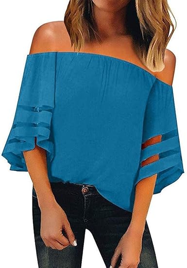 Blusas Básicas De Verano Manga Esencial Blusas De Larga para Mujer Blusas  con Cuello En V
