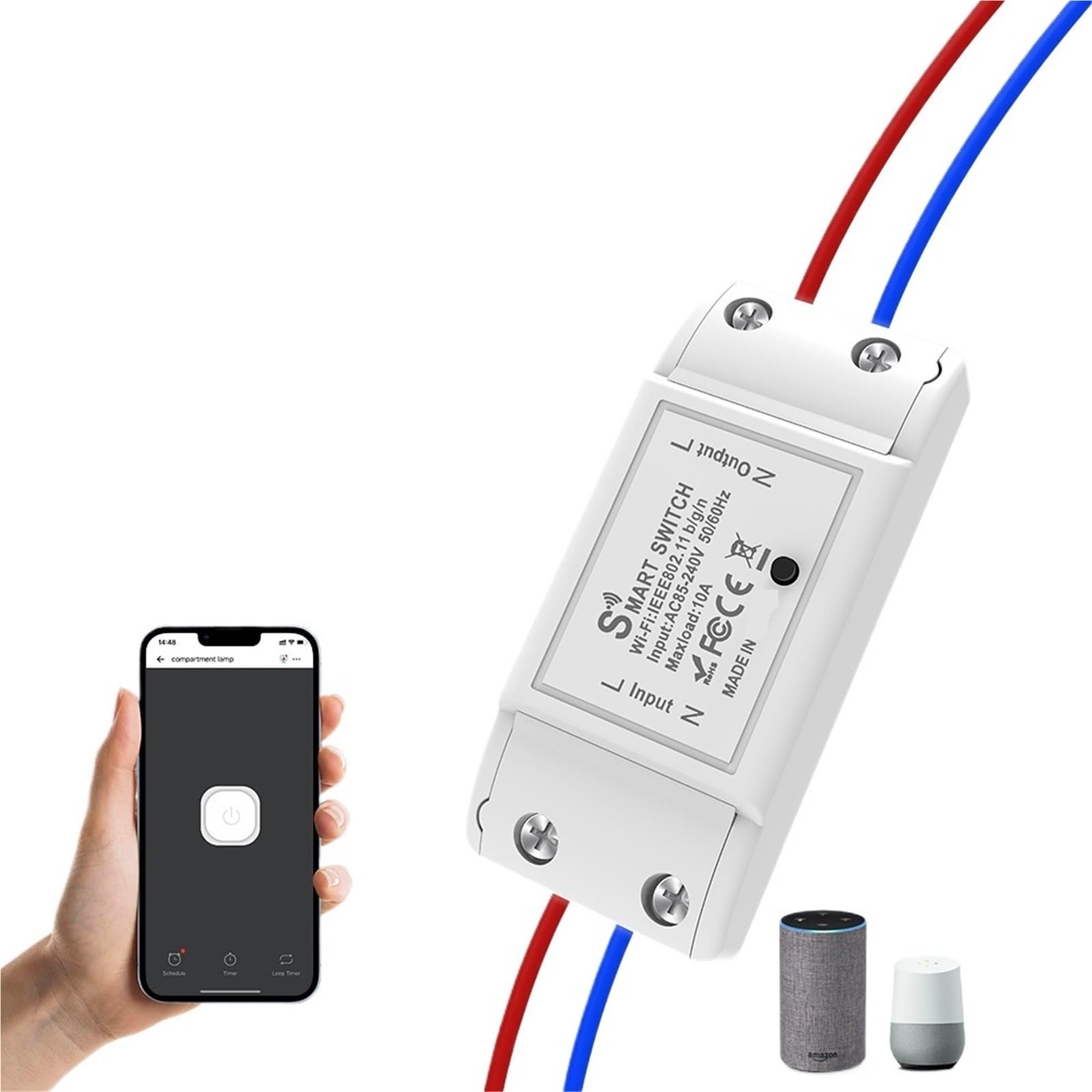 Tuya WiFi inteligentny przełącznik, bezprzewodowy sterownik, uniwersalny wyłącznik czasowy, inteligentne życie praca z przełącznikiem LED, akcesoria Alexa (WIFI Breaker 1 Pc-W)