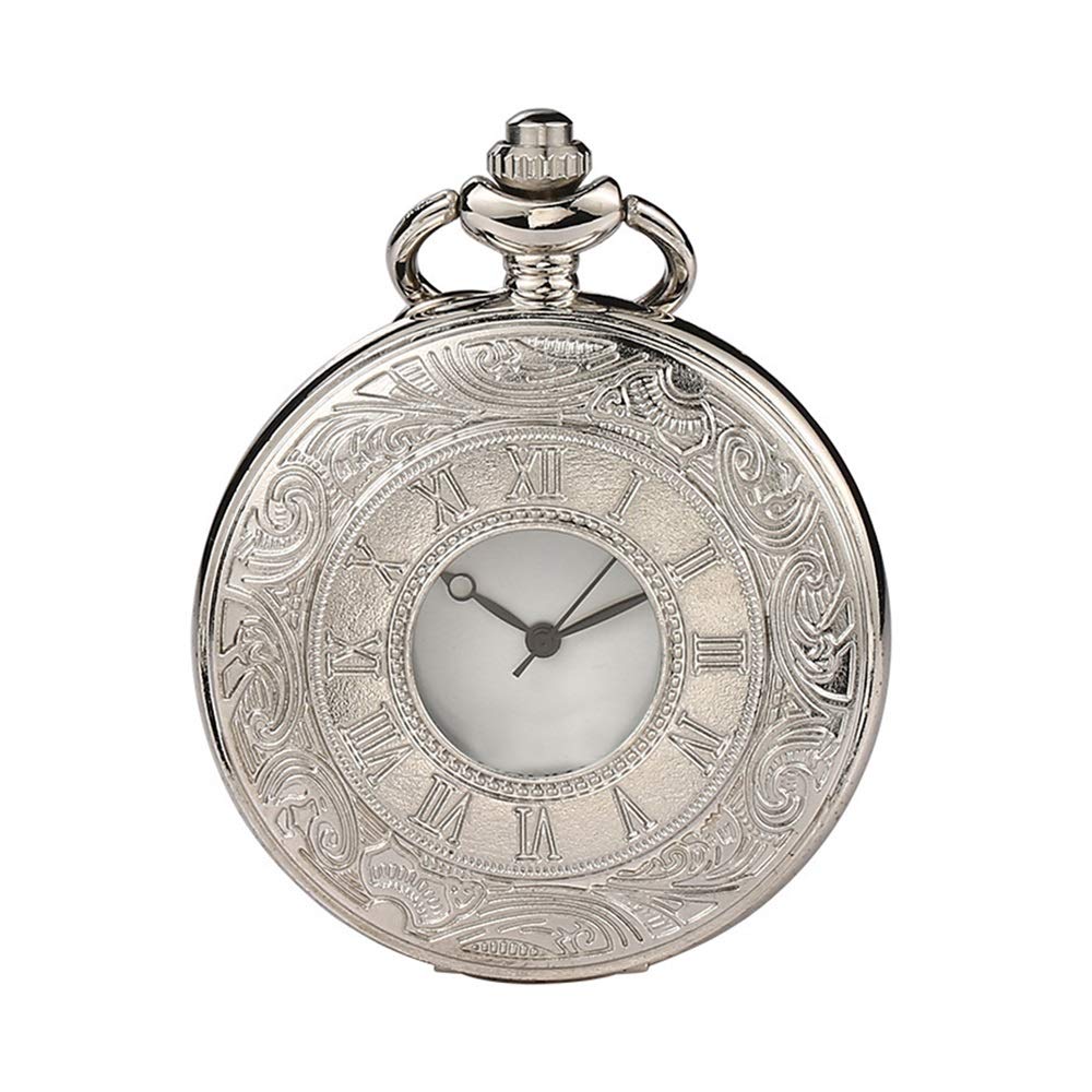 Orologio da Tasca Classico da Uomo, Meccanico, Trasparente, al Quarzo, Stile retrò con Numeri Romani, Ideale Come Regalo di Compleanno o Anniversario.