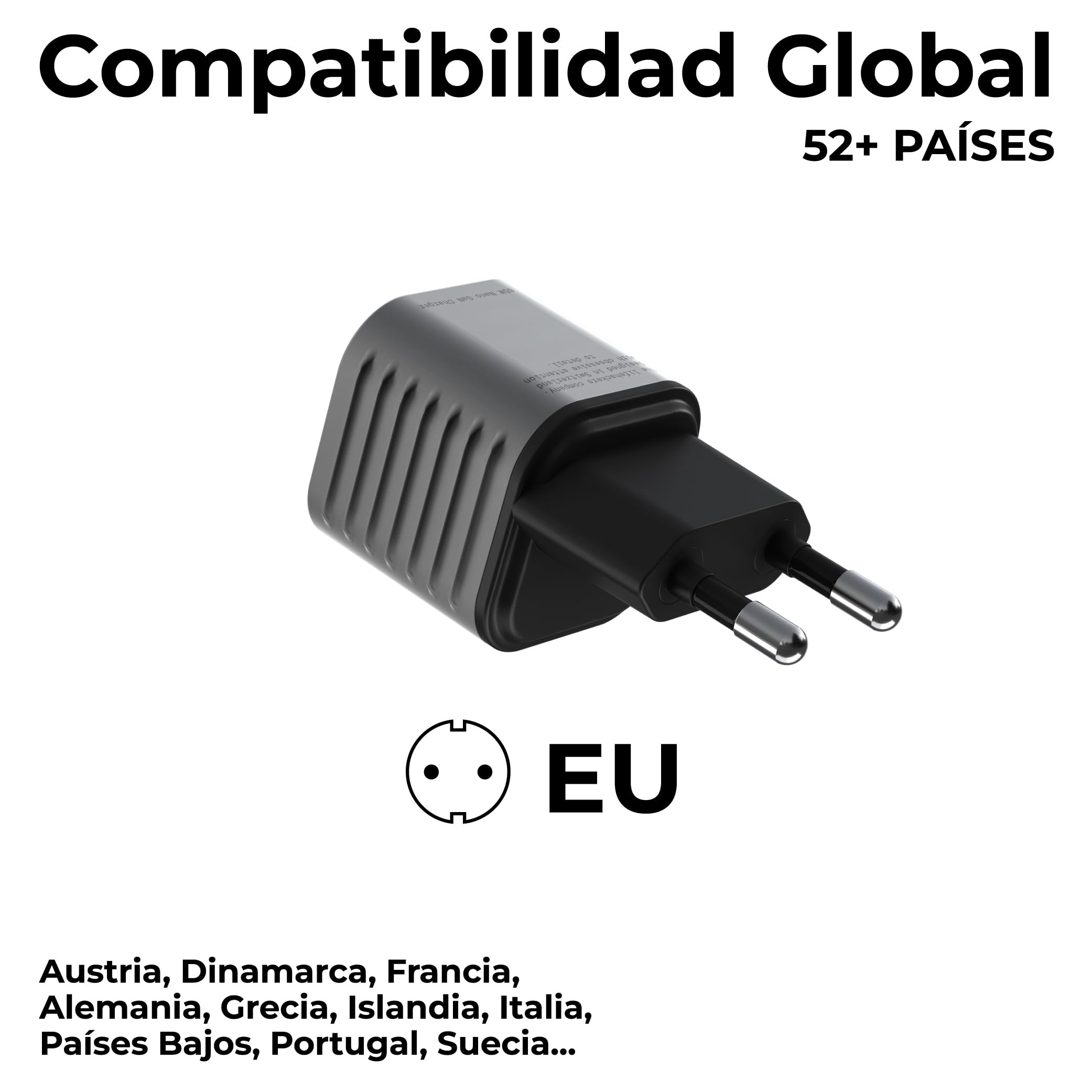 Rolling Square Supertiny - 65W Cargador Portátil de Pared USB C Carga Rapida 65W GAN Ultra Pequeño, Adaptador Enchufe EU Pared para Ordenador Portátil, Telefono Móvil, Tableta