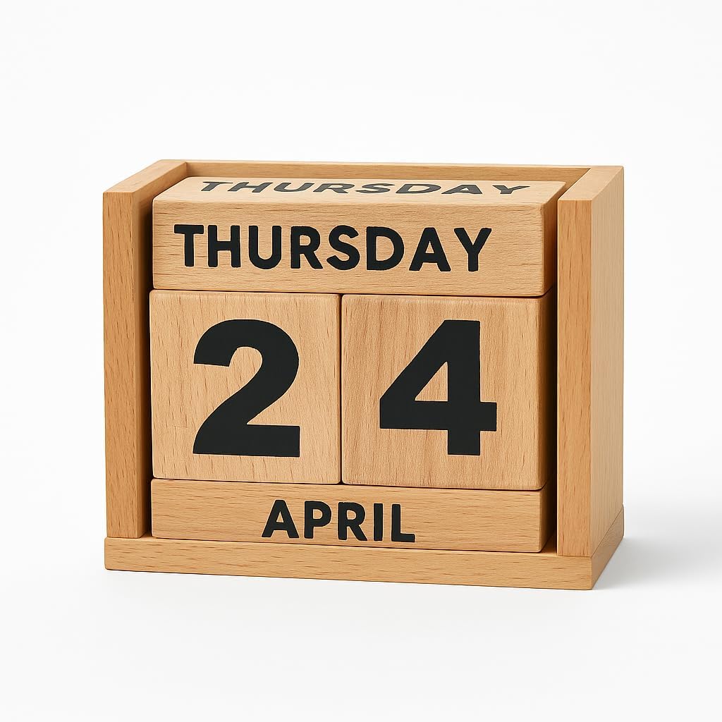 STAR CRAFT Wooden Calender for Office & Home Desk Stationary Calender Handcrafted Natural Wood Desktop Calendar-image-23
