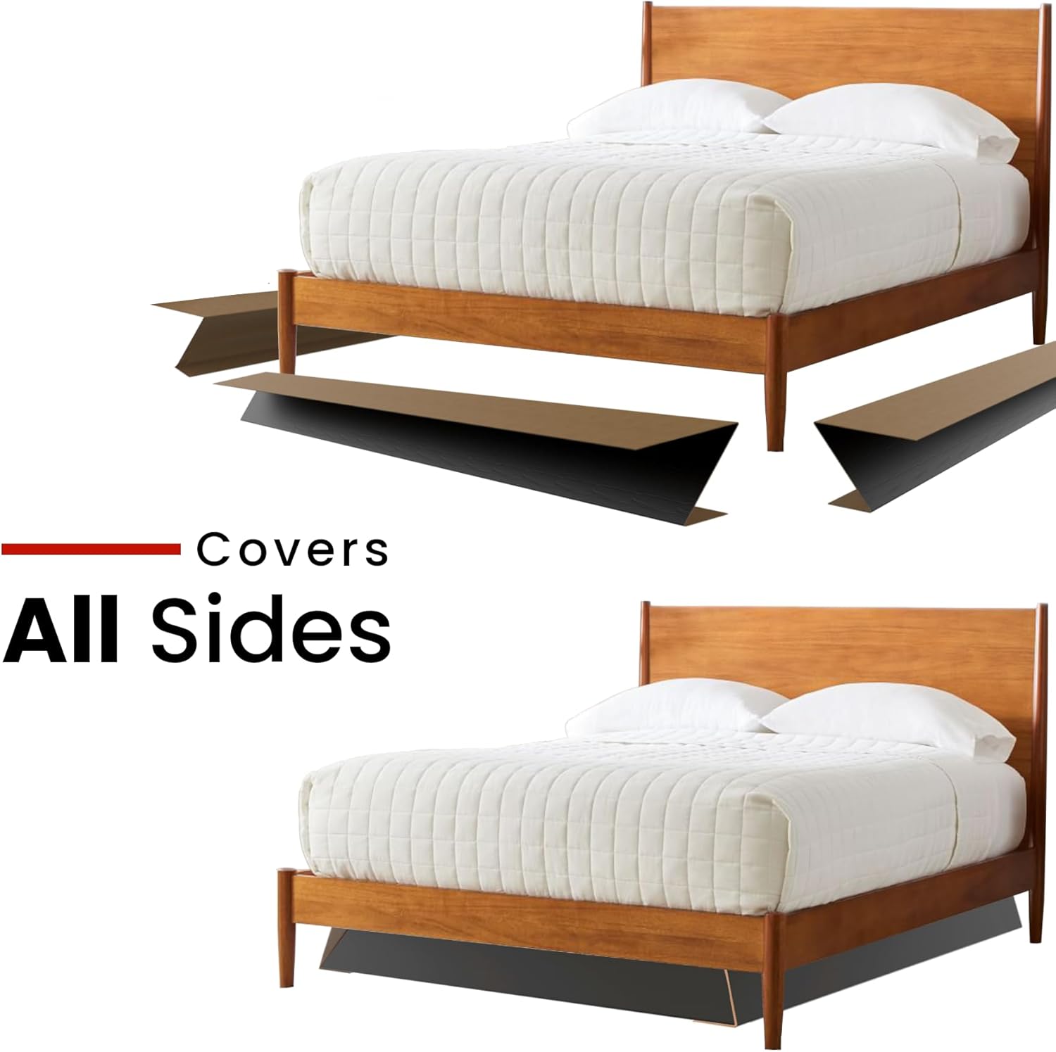Hidden Under Bed Pet Blocker – Dog and Cat Barrier up to 17.5” Tall (Adjustable). Includes 3 Pcs to Cover Whole Bed, Cardboard Panels Hidden Underneath, Solid Matte Black