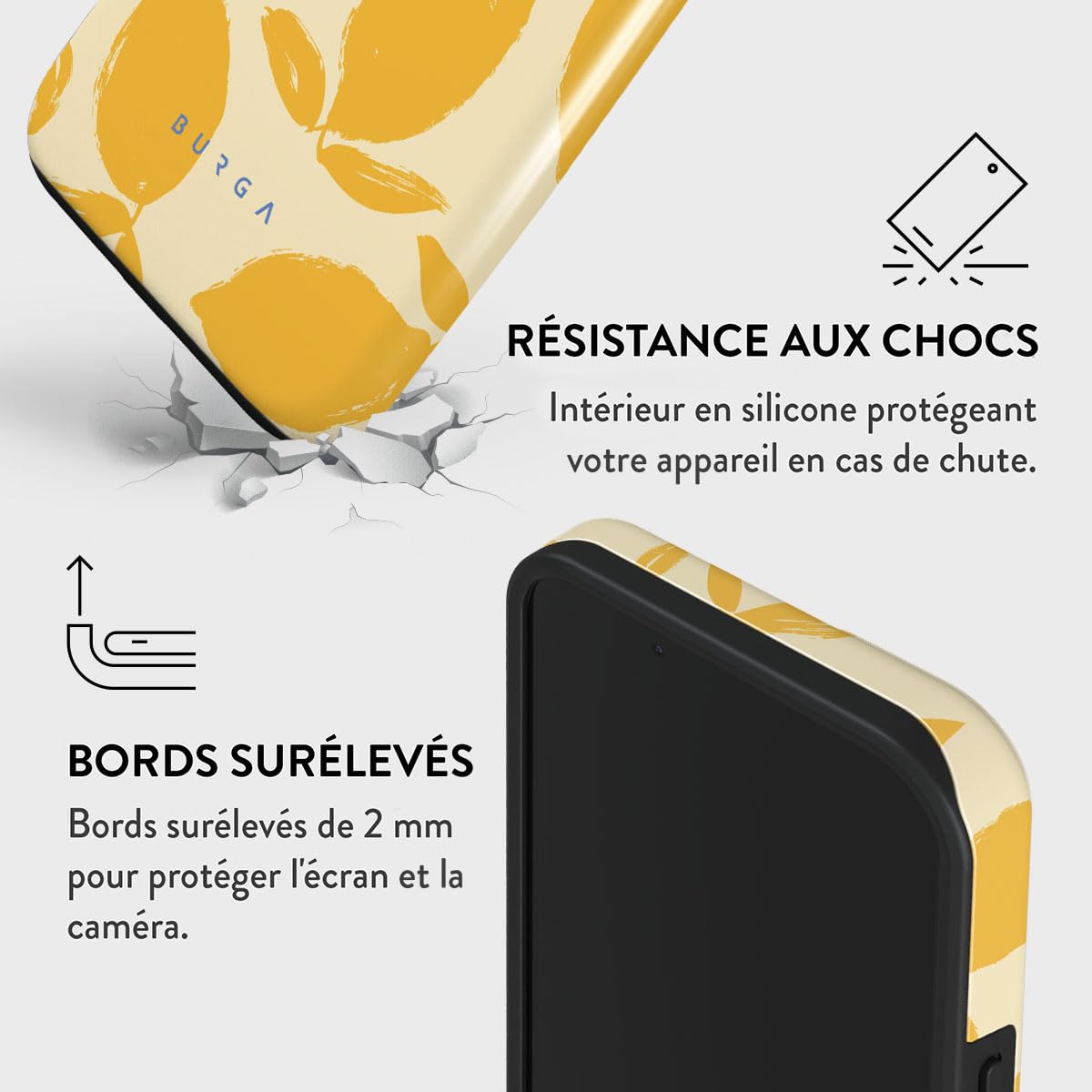 BURGA Coque Unisexe pour iPhone 15 – Design Hybride Double Couche avec TPU Anti-Choc, Finition Résistante aux Rayures et Rebord Surélevé pour Protection d'Écran et Usage Quotidien