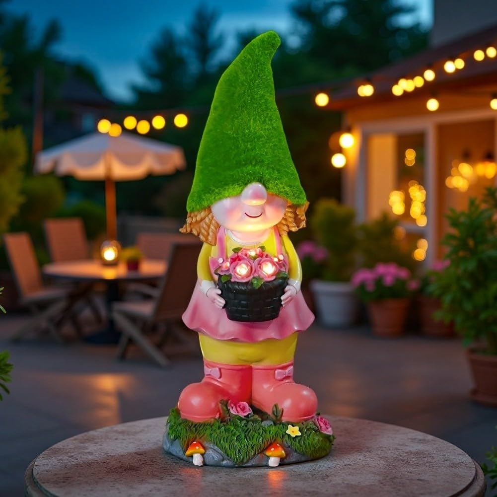 Statua Gnomo per solare da per giardino in Resina 13.3 Pollici
