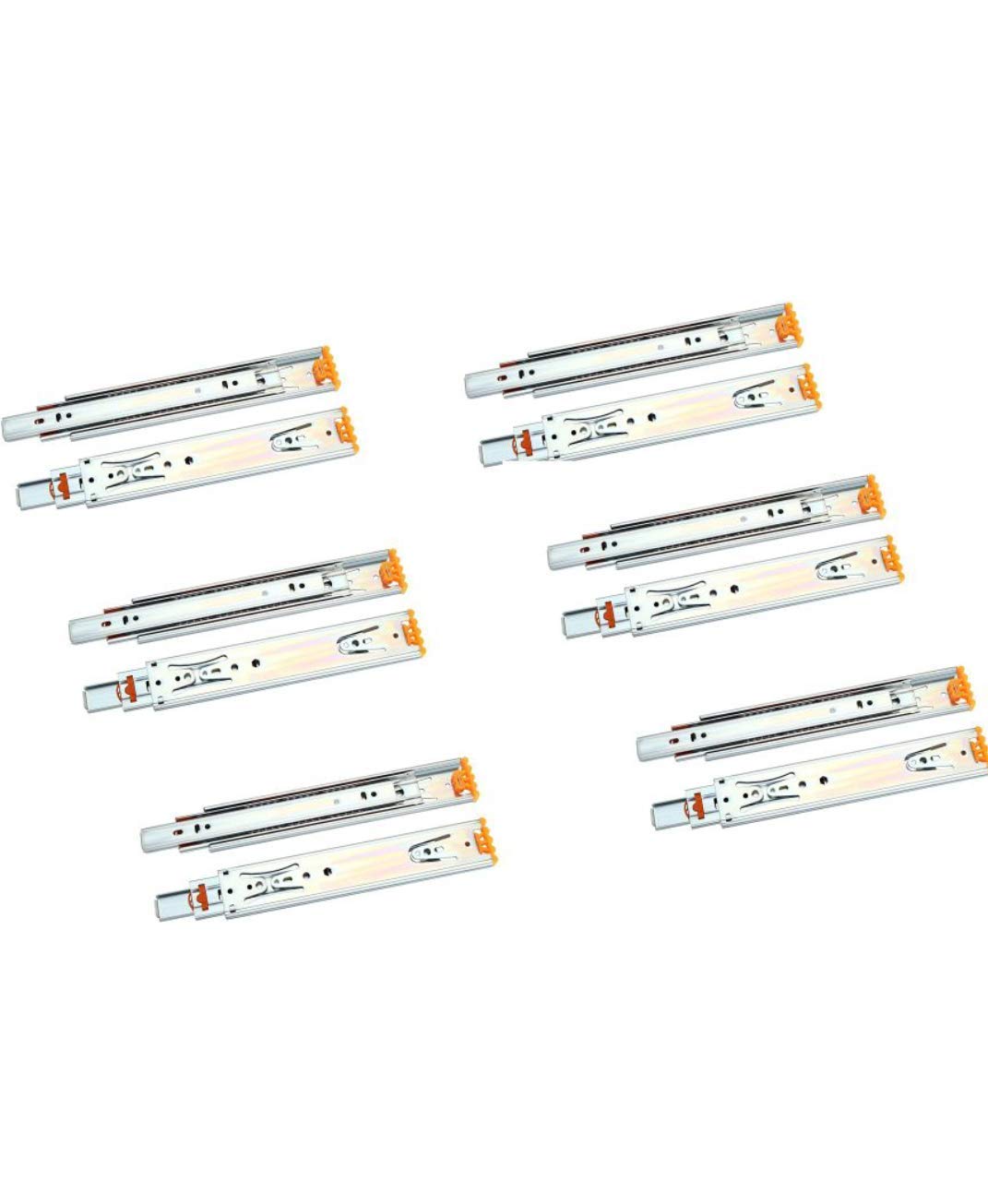 SANJARI Telescopic Drawer Channel (Premium) 20 Inch (500mm Length X 50MM Width) with 6 Ball Bearing Weight Capacity Upto 45 kg (Pack of 6 Pair) (Silver)