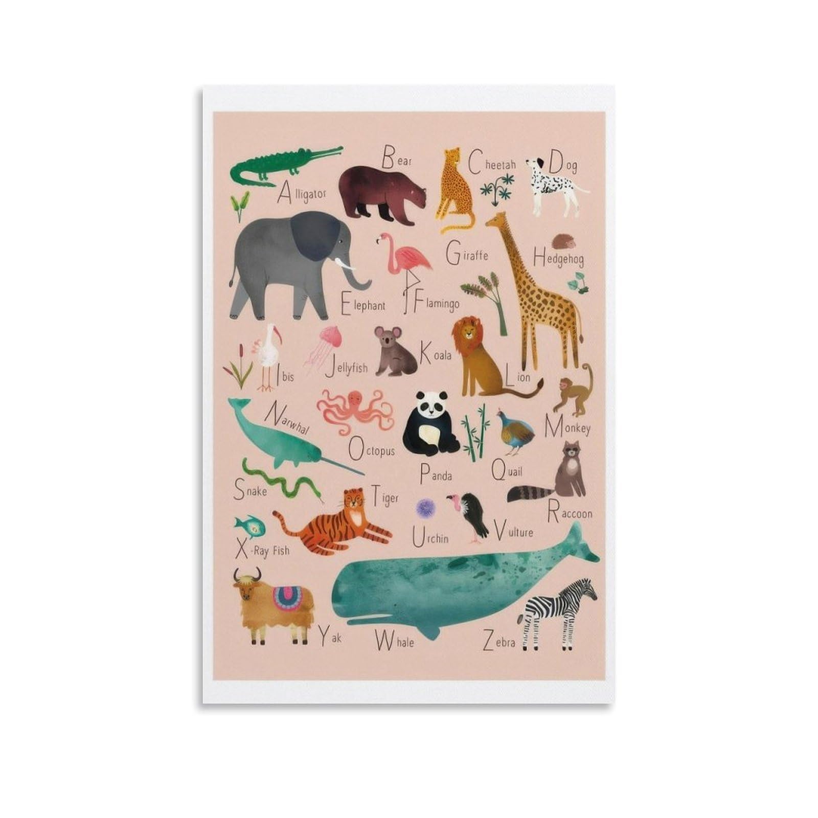 Alphabet Animals Éducationnel Impression sur Toile Affiche Décoration Peinture Salon Mur Art Chambre Peinture Impression Murale Peinture Moderne Maison Garçon Chambre Impression Peinture Fille