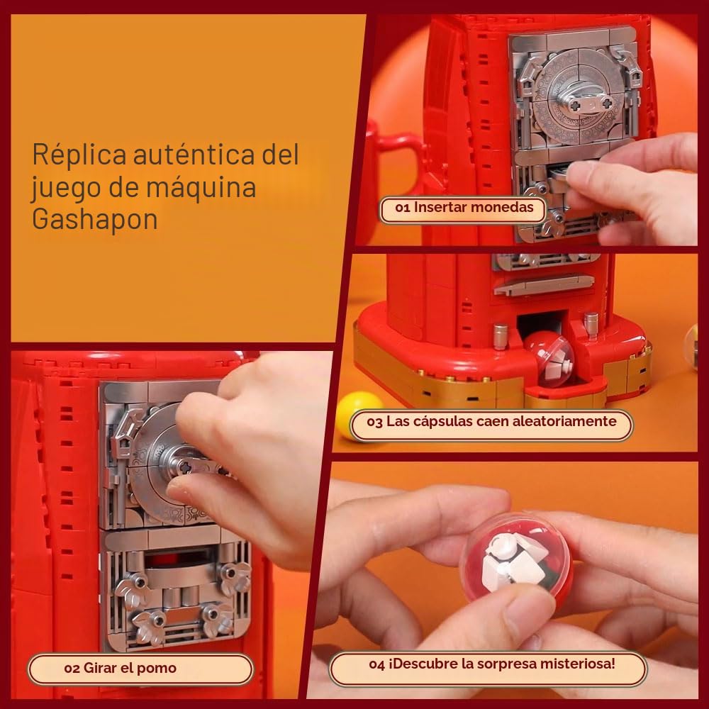 PANTASY Retro Máquina de Chicles, Juego de Bloques de Construcción, con 12 Micro Bloques de Construcción y 12 Notas de la Suerte para Múltiples Juegos de Escritorio Kit