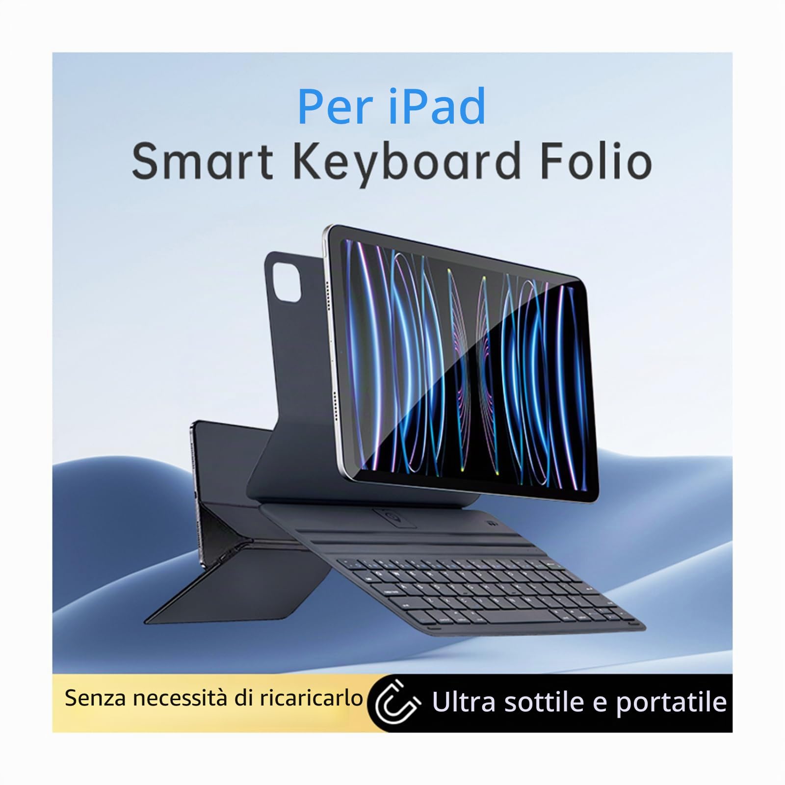 Custodia magnetica per iPad Pro 12.9 pollici 3/4/5/6 Generation (2018/2020/2021/2022) e Air M2/M3 (2024/2025) con tastiera Bluetooth