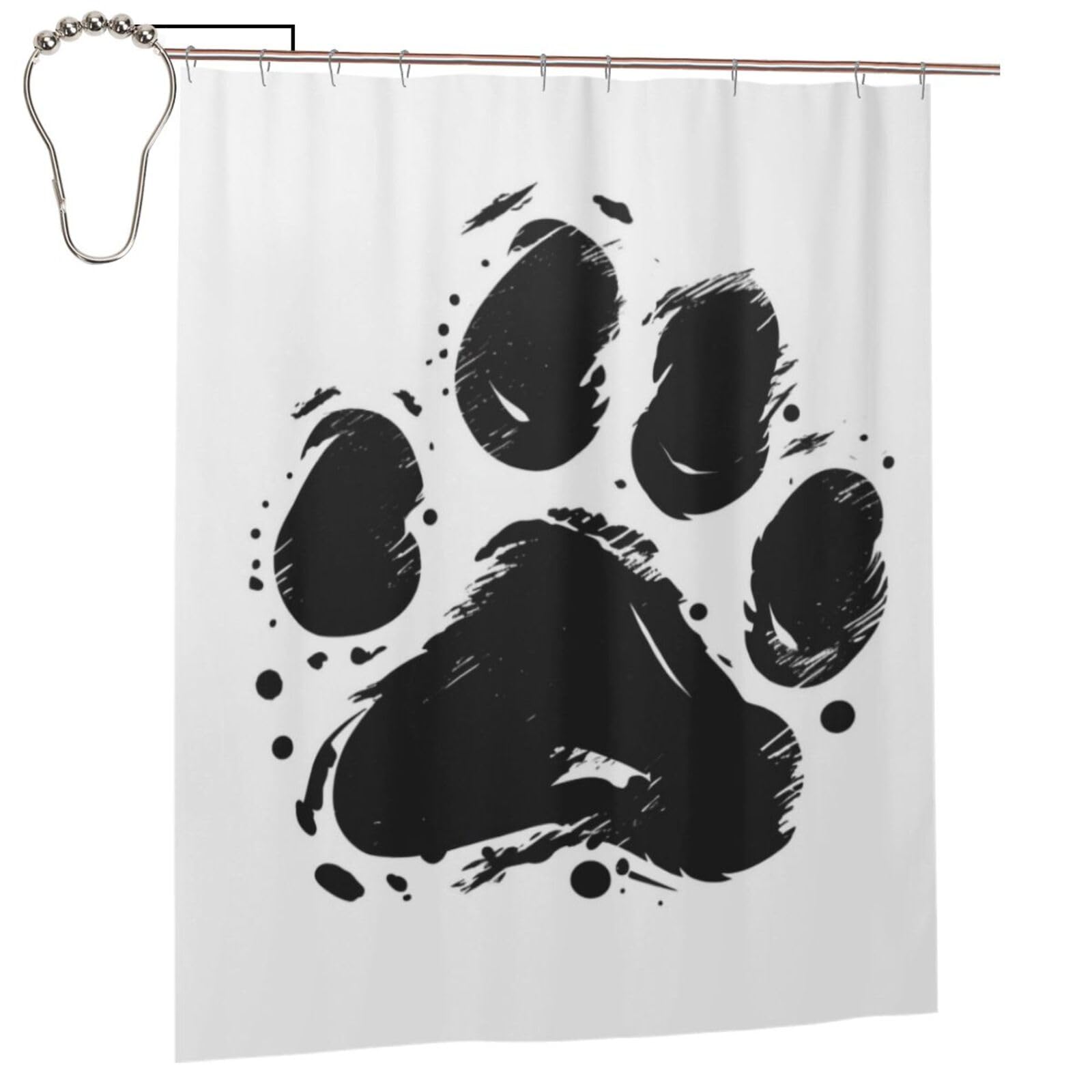 Cortina de ducha negra con estampado de silueta de animales, 152 x 183 cm, tela de poliéster impermeable, decoración de bañera con 12 ganchos, secado rápido, lavable