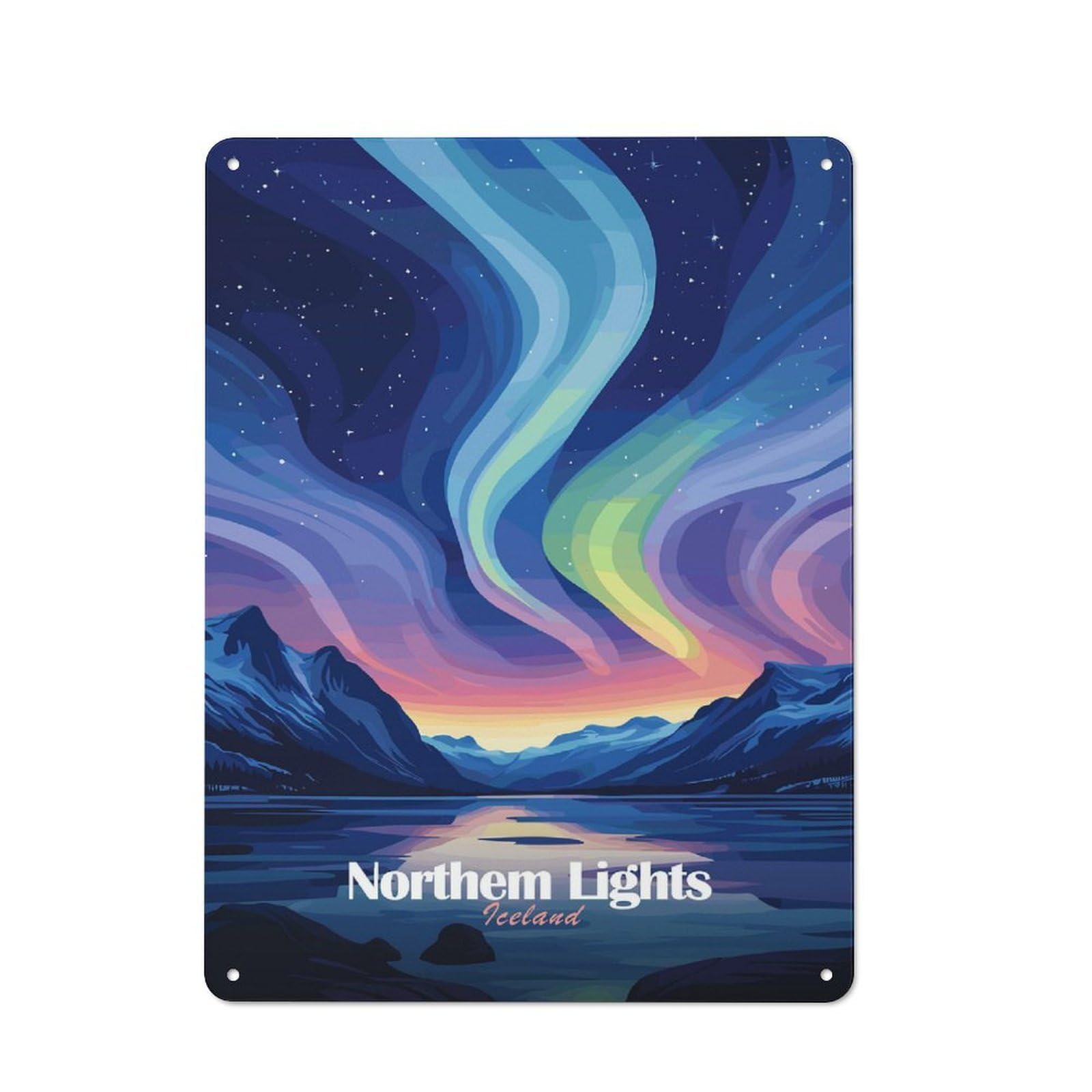 Junmoney Style Modern Vintage Iceland Northern Lights Office Metal Sign 40X30cm, Creative Space Decor For Hobby Room, Office, Lounge Or Living Room