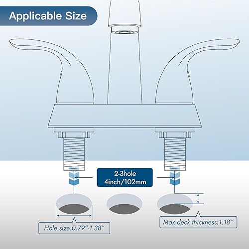 Miniatura 3 de Grifo de lavabo central de 4 pulgadas, color negro mate, 2 asas, grifo mezclador con placa de cubierta, desagüe emergente y mangueras de suministro