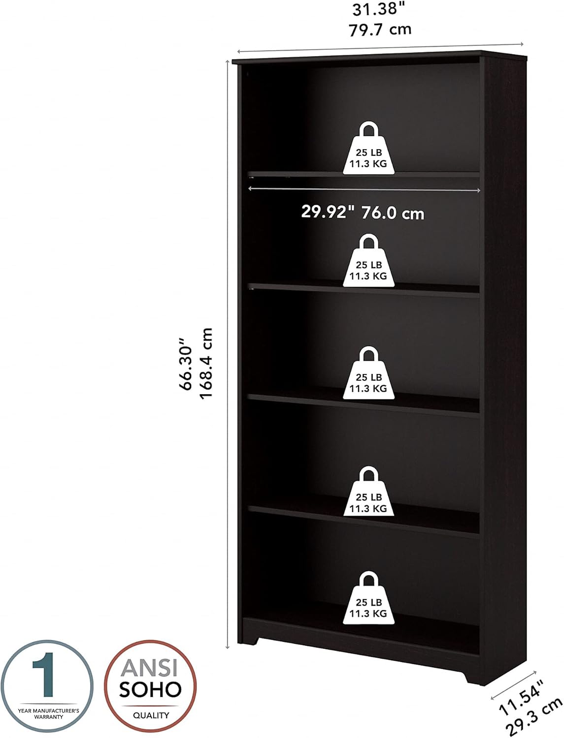 Bush Furniture Cabot 5 Bookcase in Espresso Oak : Home & Kitchen