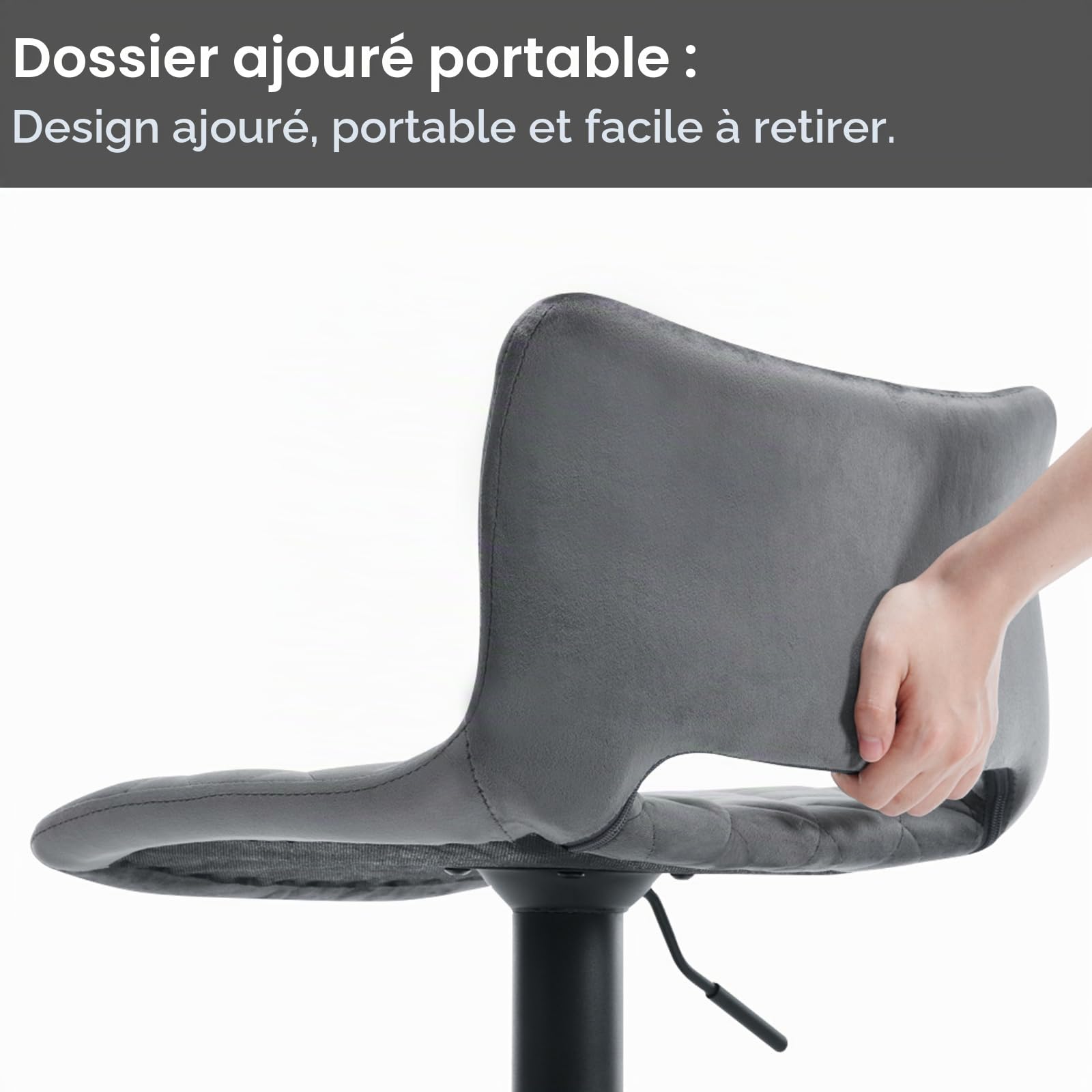 WOLTU Tabouret de Bar Pivotant, Tabouret Bar Réglable en Hauteur, Tabouret de Salle à Manger avec Repose-Pieds, Dossier, Base Évasée, Chaise de Bar en Velours Rembourrée, Gris foncé, BH392dgr-1