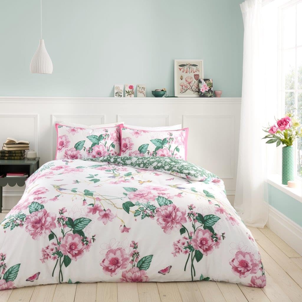 GC GAVENO CAVAILIA Flower Duvet Cover Sets With Pillowcase - Reversible Floral Bedding Set (135x200 cm) - Botanical Single Quilt Cover - Super Soft Bed Linen