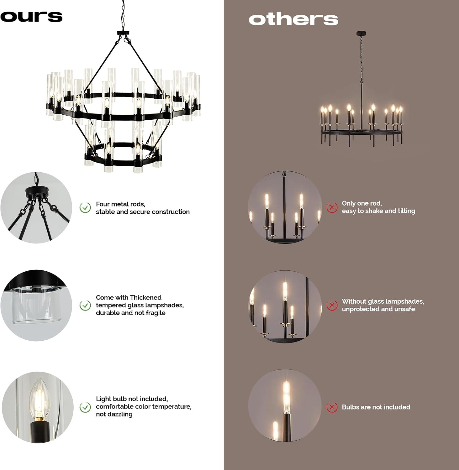 MAYNA 24-Lights Black Wagon Wheel Chandelier Modern Farmhouse with Glass Shade, 48 Inch Large Round Industrial High Ceilings Pendant Lighting Fixture for Dining Living Room, Foyer