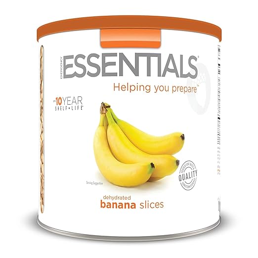 Emergency Essentials, Dehydrated Banana Slices, Emergency Food Supplies, 10-Year Shelf Life, 24 Servings