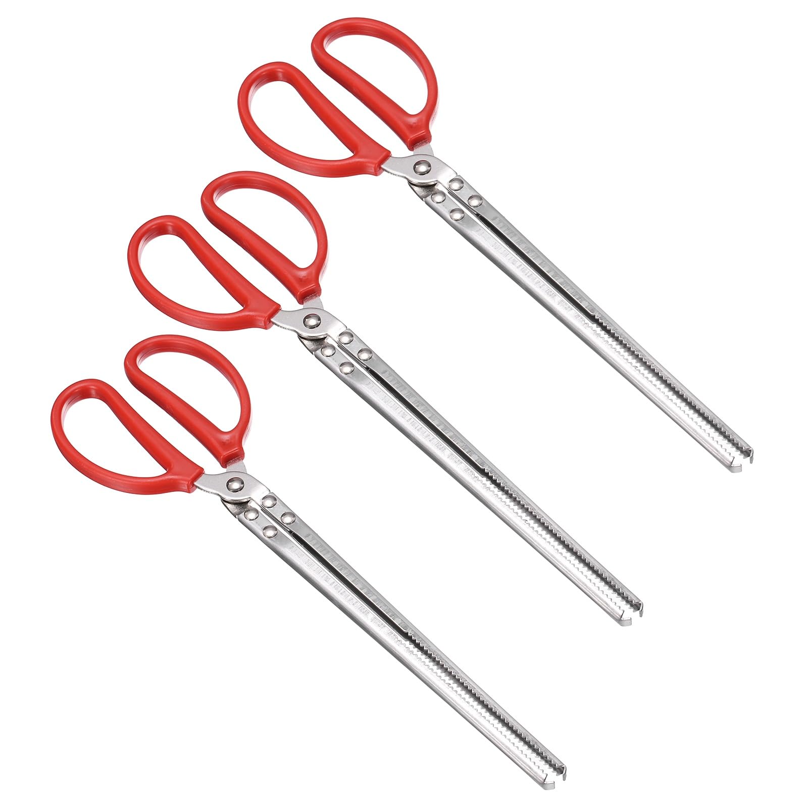 sourcing map 3 Pcs Crabbing Tongs, 15" Metal Serrated Extra Long Loach Tong Beach Reptile Catching Clip Garbage Clip with Straight and Bent Heads for Lobsters Loach Other Reptile, Red