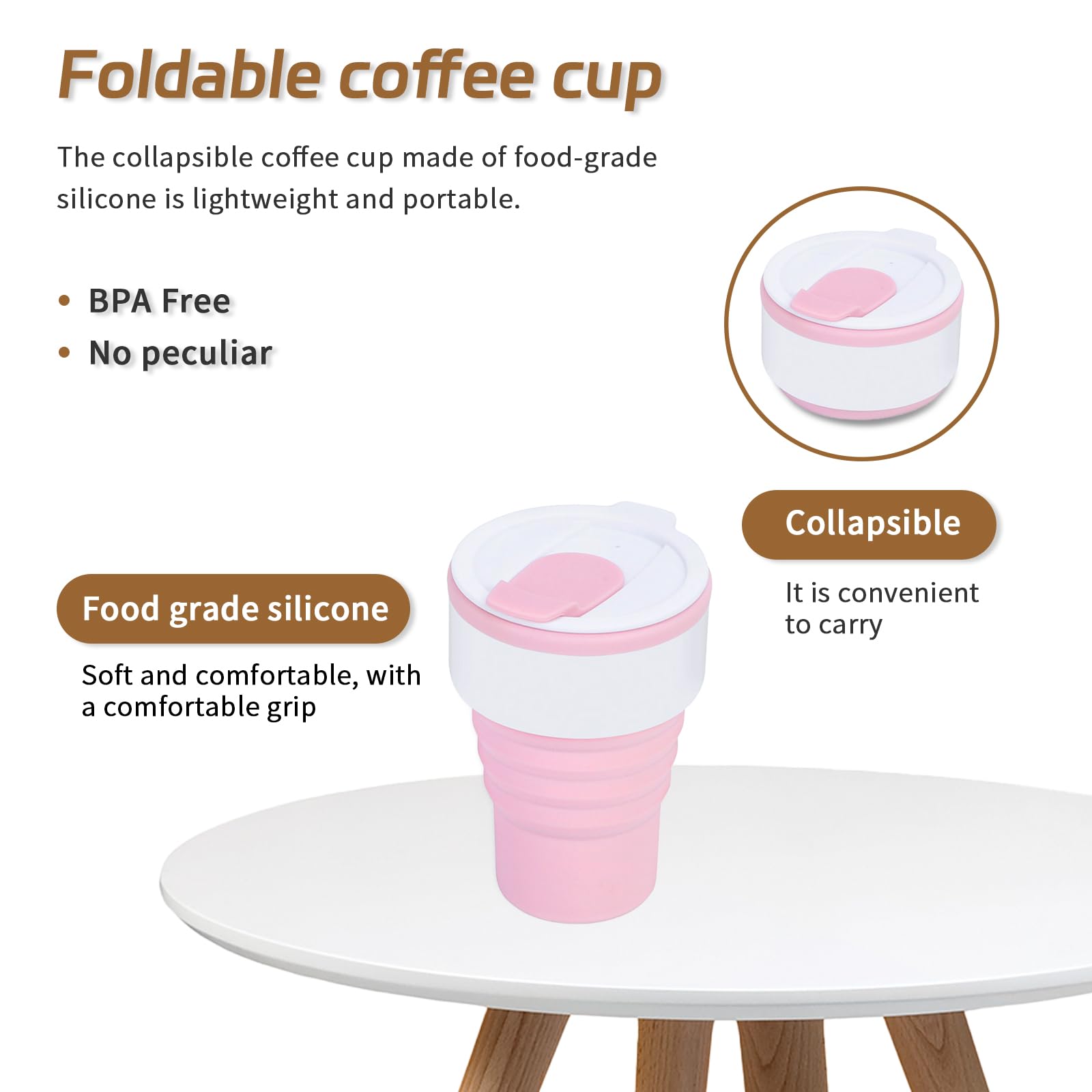 EYQ Collapsible Coffee Cup 375 ml, Silicone Foldable 12oz Coffee Mug - Image 3