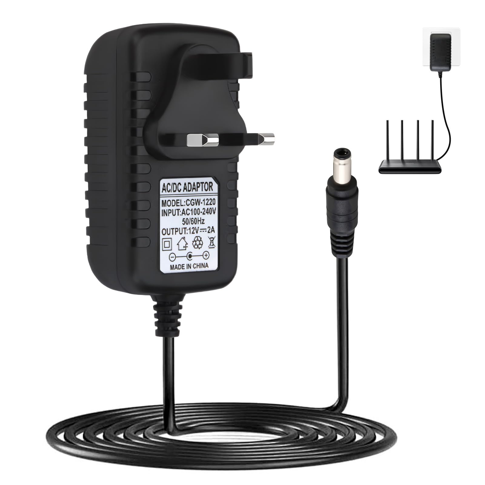 12V 2A DC Power Supply Adapter 1M/3.3FT AC/DC Converter Adapter Driver Transform
