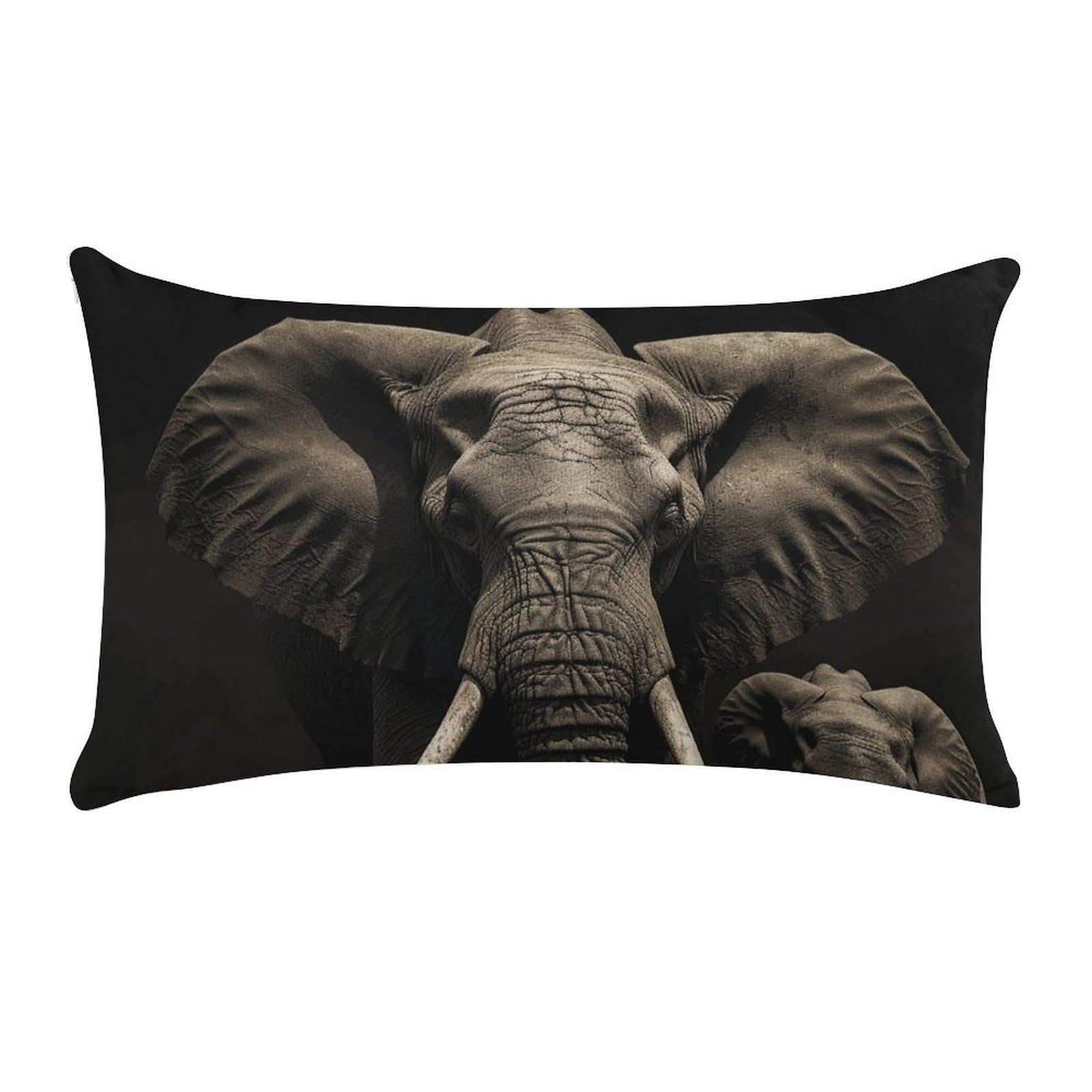 Elephant Black Pillow Cases for Sofa, Super Soft Plush Pillow Cover with Zipper, Luxury Cozy Pillow Shams for All Seasons, Lightweight Pillowcases for Bedroom, 12" X 20"