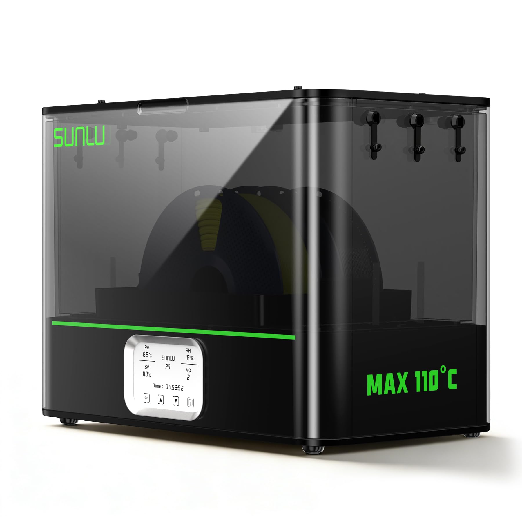sunlu official 3d printer filament dryer e2, 110℃ max temperature, 500w ptc heater, dry and anneal 2-in-1, dual-chamber, designed for engineering filaments, pc pa-cf fr-abs filament dryer box (black)