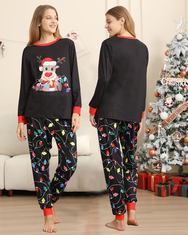 Kouric Pigiama Natale Famiglia, Pigiami Natalizi per Tutta la Famiglia, Renna Pigiama Natalizio Famiglia Pigiami Natale, Girocollo Due Pezzi Natale Pigiama Famiglia Set per Donna Uomo Bambino Bambina