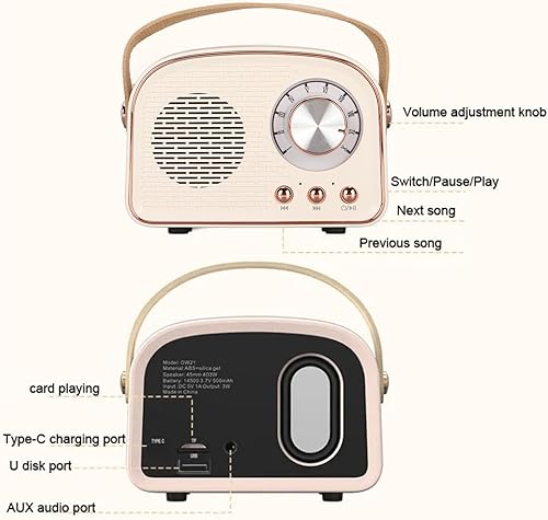 Miniatura 7 de Septpenta Altavoz Bluetooth retro, lindo mini altavoz, altavoz inalámbrico portátil, experiencia de sonido inmersivo, distancia Bluetooth de 32.8