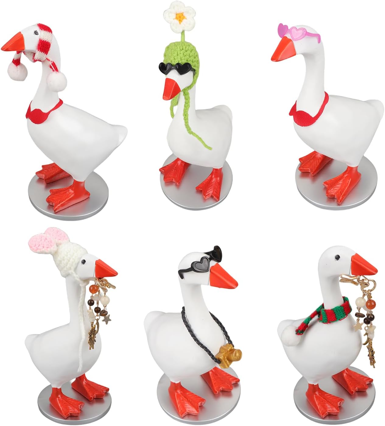 Desk Mini Goose Key Holder 7 inch with 4 Set Outfits | Cute Desktop Resin Porch Goose Magnetic Statue, Funny Figurines Keychain Hanging, Bedroom Decor for Home Office Table