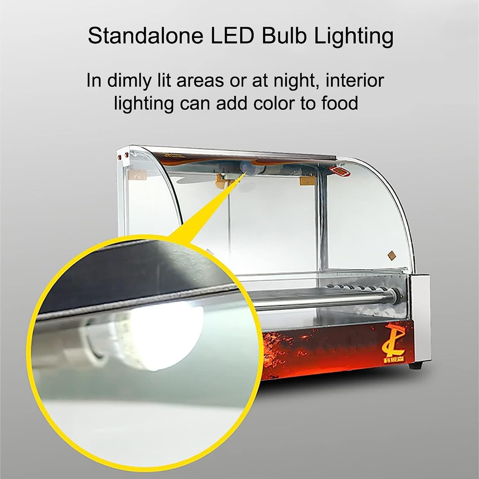 UMJIGF Hot Dog Roller Machine, Grade Stainless Steel Electric 18 Hot Dog 7 Roller Hot Dog Sausage Grill Cooker, with Removable Stainless Steel Drip Tray, Glass Hood Cover and LED Lights,Without Door