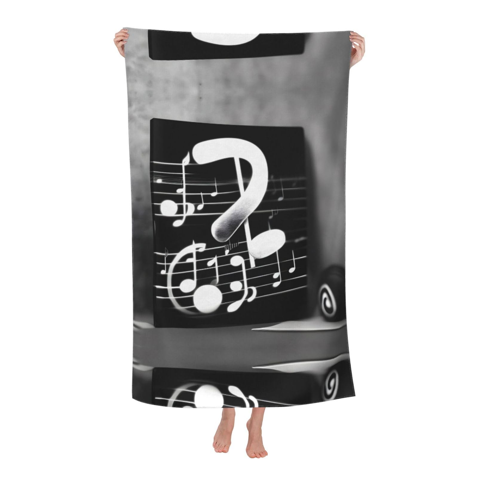 Oazcvbnn Women's White Black Music Note Print Adult Beach Towel Summer Travel Pool Vacation Swimming Fitness Outdoor Adventures