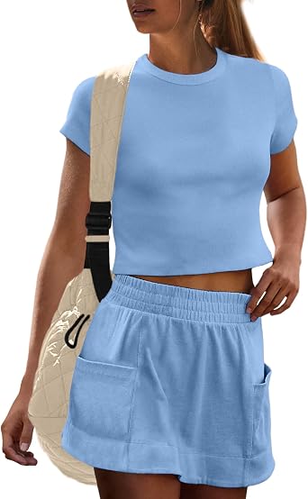 UNIANKIYA Summer Two Piece Skirt Set for Women Running Matching Workout Set Athletic Skort Sets Women 2 Piece Outfits 2026