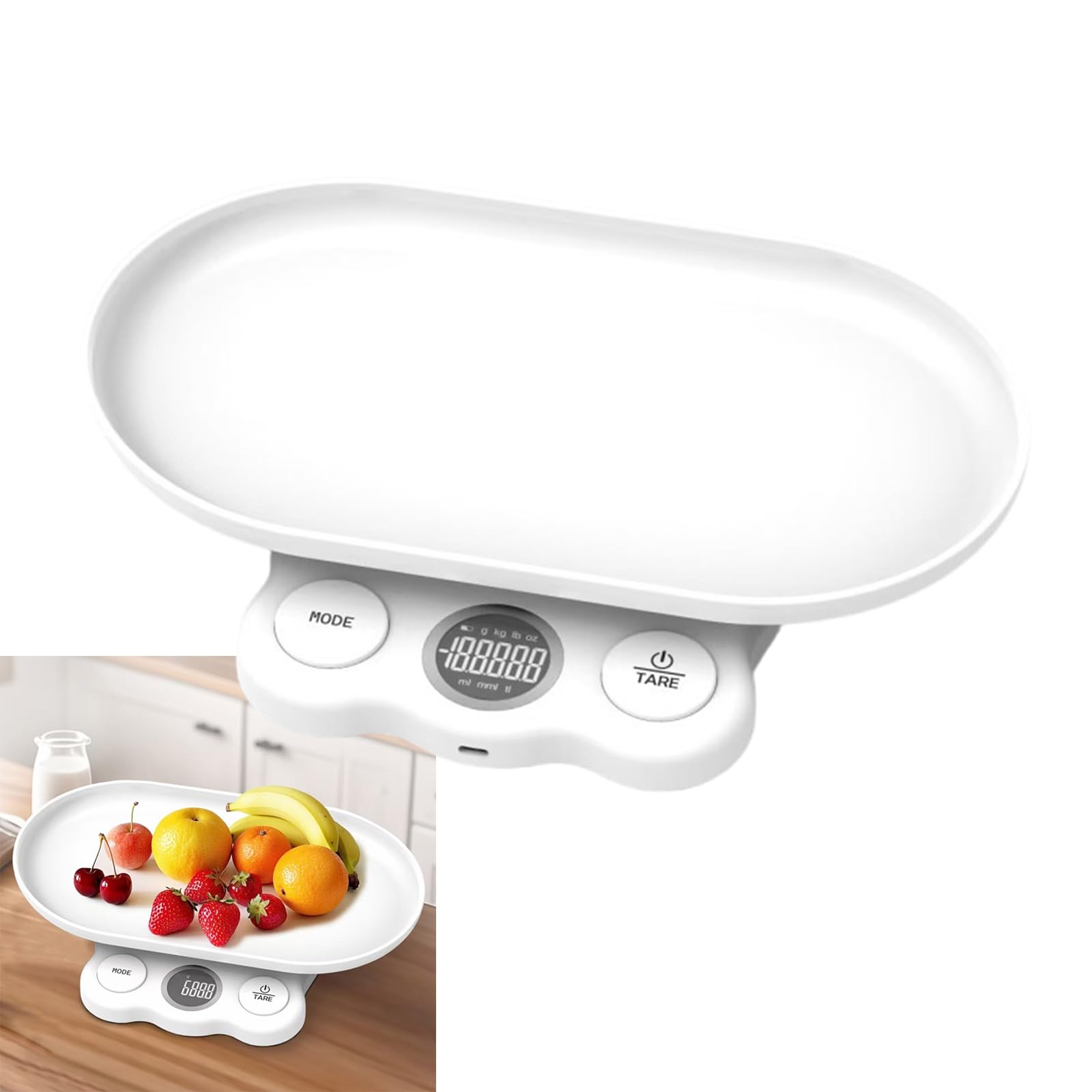 Báscula para bebés y mascotas con bandeja desmontable, función de bloqueo automático, para bebés de hasta 5 kg, con textura ABS