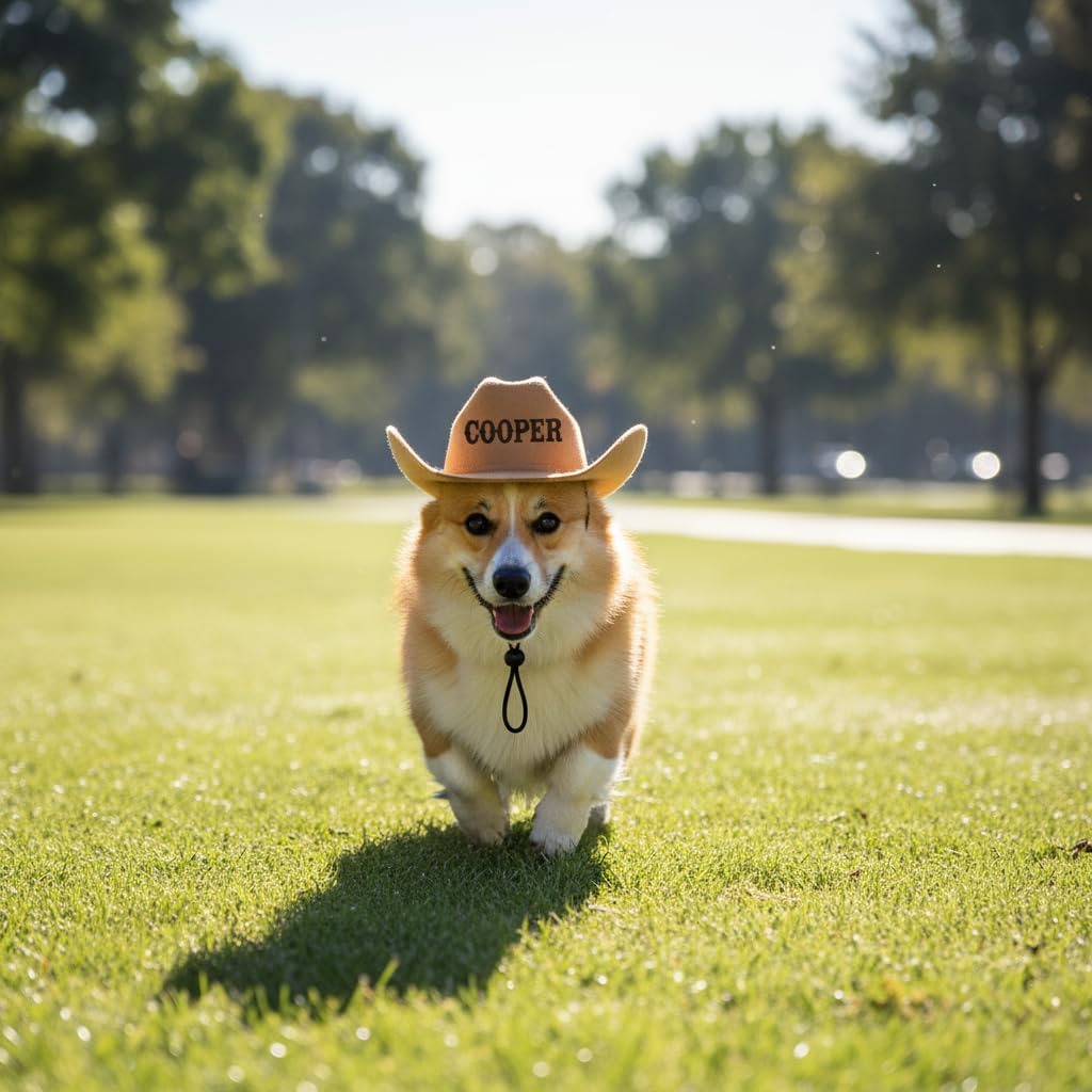 Personalized Cowboy Hats for Dog Cat Custom Pet Name Cowboys Cap for Small Medium Large Boys Girls Dogs XS-4XL Cowboy Costumes for Pet Birthday Halloween Party Costumes