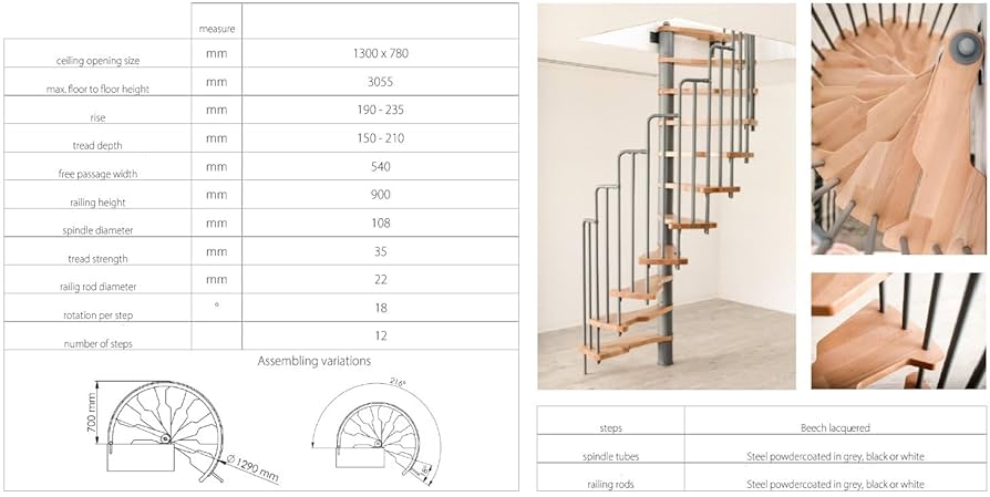 Austrian Indoor Space-Saving Spiral Staircase 12-Step Kit