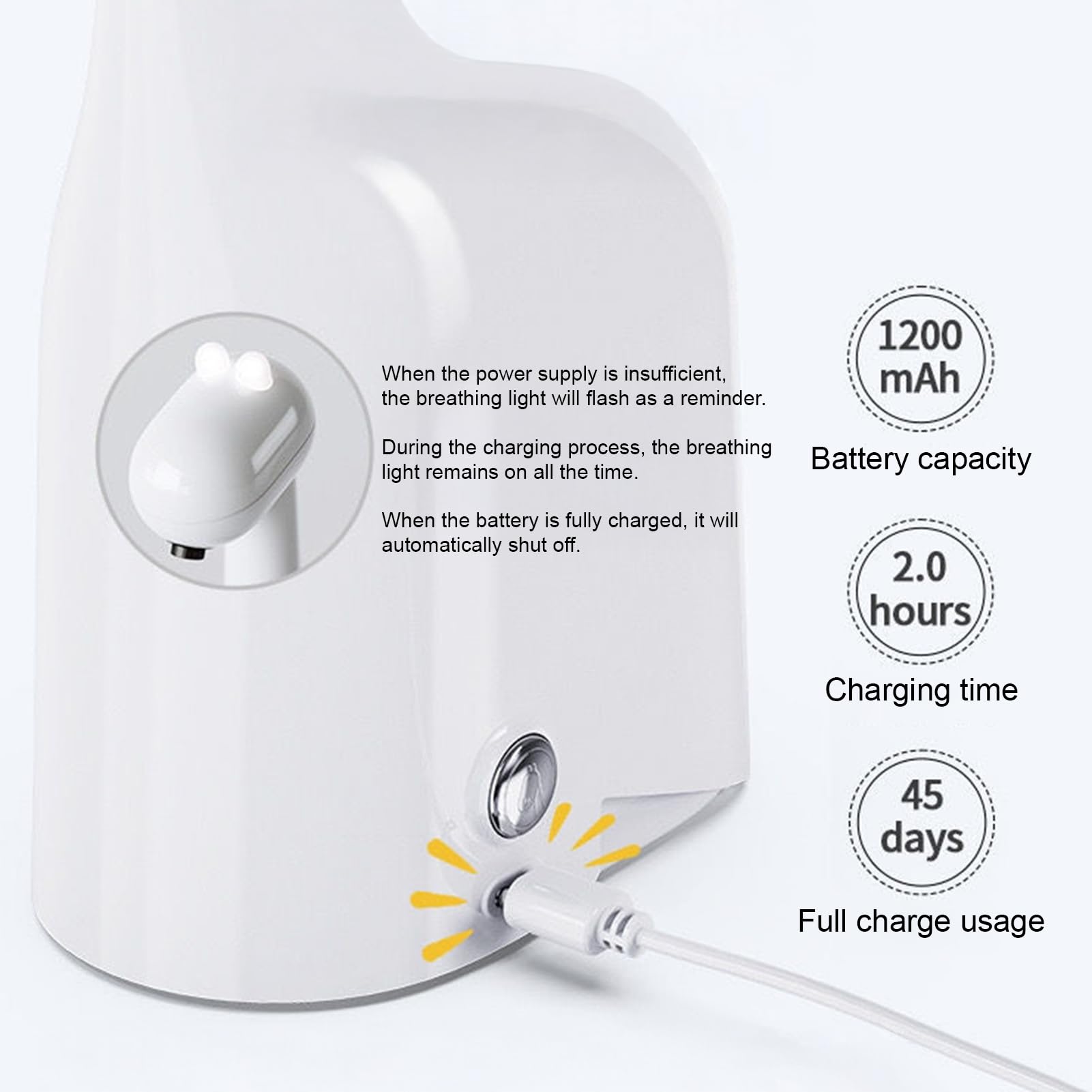 Dispenser automatico di sapone touchless, design carino giraffa con funzione timer, IPX5 impermeabile ricaricabile, pompa per lavaggio a mano per bagno e cucina, bianco