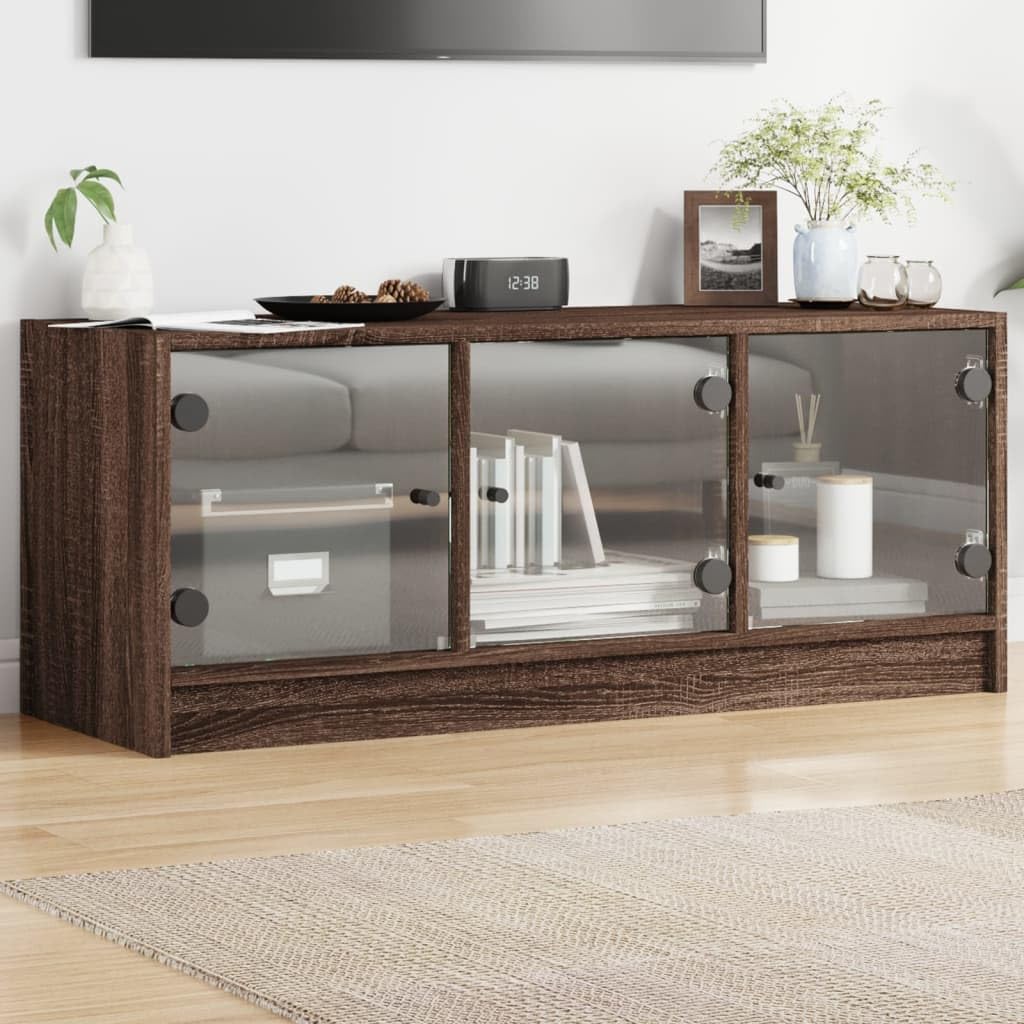 Mobile Porta TV con Ante in Vetro Rovere Marrone 102x37x42 cm Mobili Tv Soggiorno Tavolino Porta Tv Mobile Basso Tv Mobiletto Tv Basso per Camera Studio Cucina Soggiorno Camera Da Letto