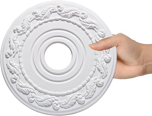 Miniatura 12 de Paquete de 2 medallones de techo de poliuretano moldeados para lámparas y colgantes, 10 pulgadas de diámetro exterior x 4 pulgadas de diámetro Negro