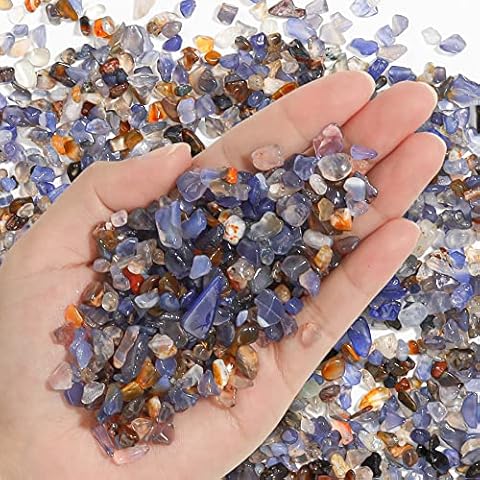 T4U Crystal Chips Tumbled Polished Natural Agate Gravel Stones 1LB - Decorative Pebbles Bulk, Mini Polished Rocks Pieces for Crafts, Vases Filler, Succulent Plants, Aquarium Gravel Rocks Cover
